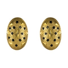 Antique 19th Century Enameled Stars 18 Karat Yellow Gold Oval Stud Earrings
