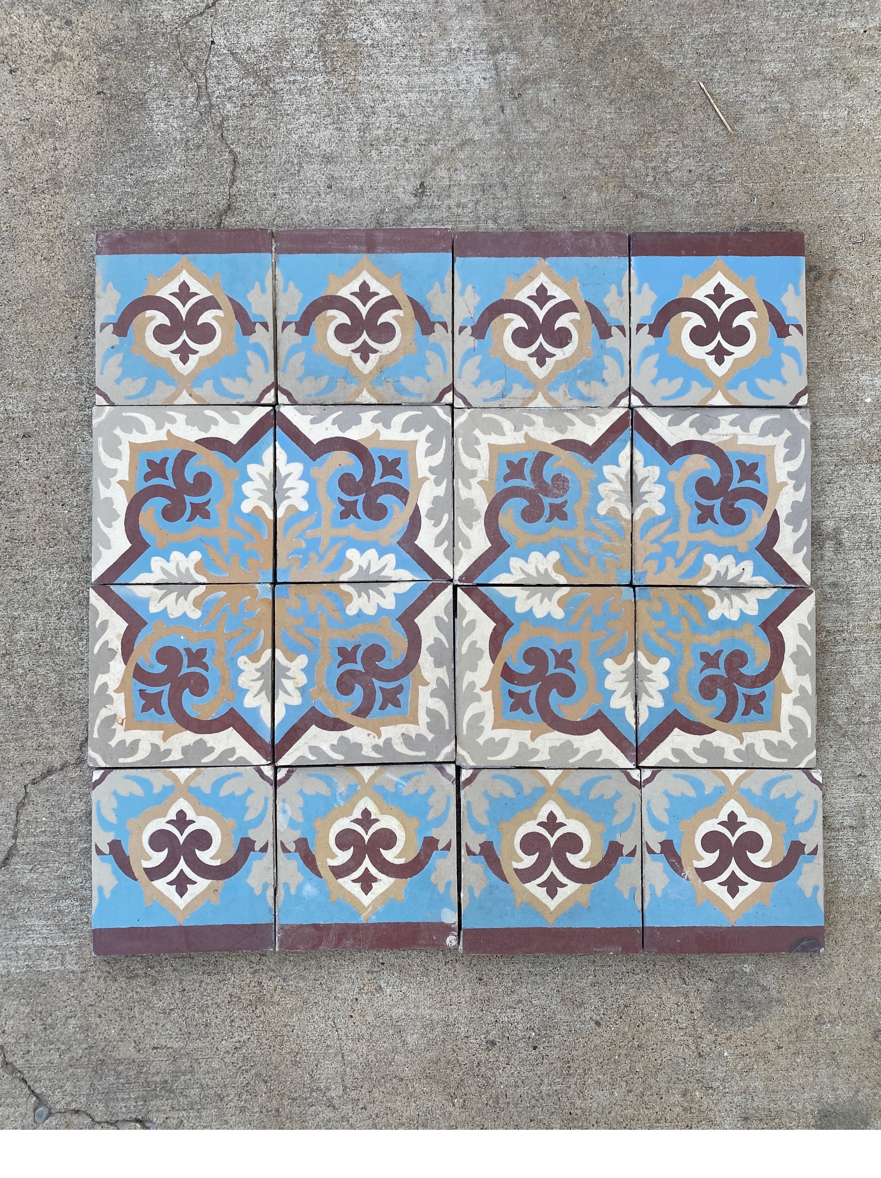 Colorful encaustic tiles with beautiful borders.