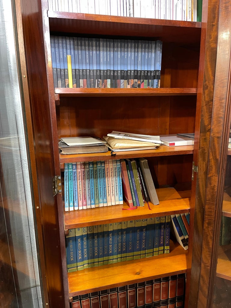 19th Century England Victorian Mahogany Corner Cupboards Bookcase