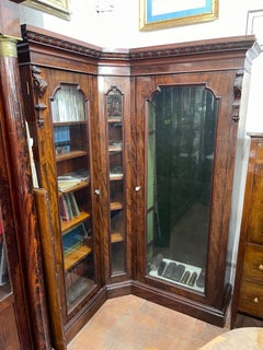 19th Century England Victorian Mahogany Corner Cupboards Bookcase, 1850s