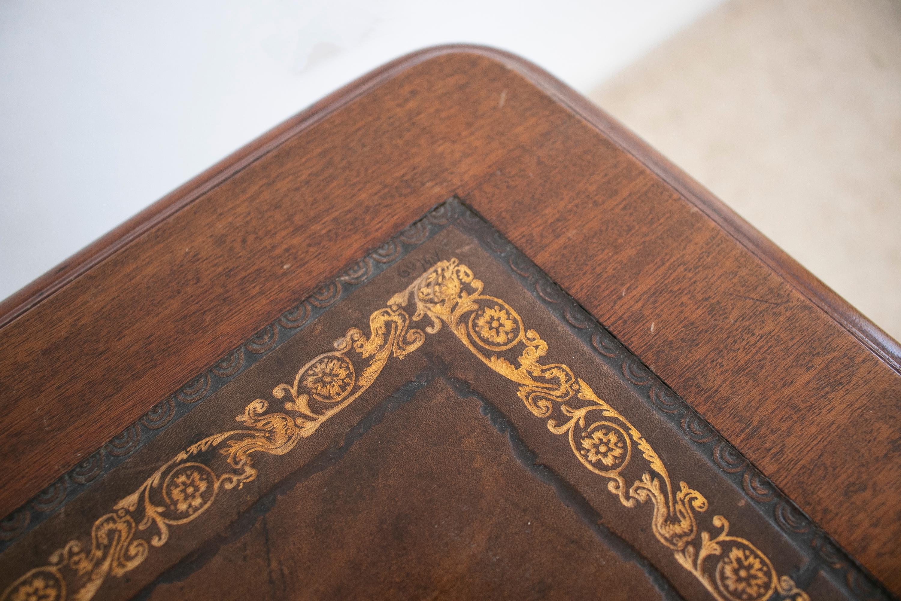 19th Century English 2-Drawer Leather Top Bureau Desk w/ Bronze Wheels 12