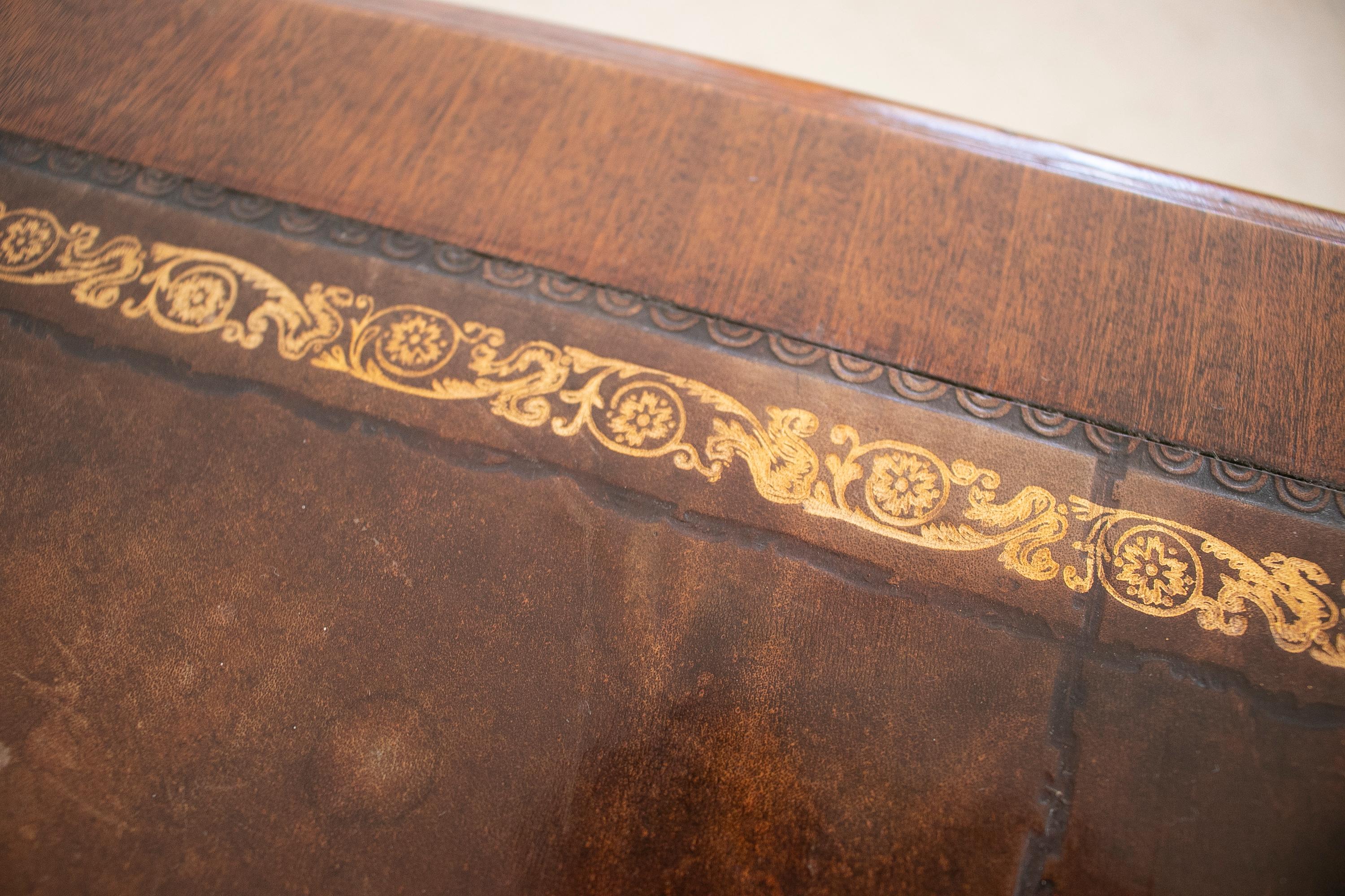 19th Century English 2-Drawer Leather Top Bureau Desk w/ Bronze Wheels 13