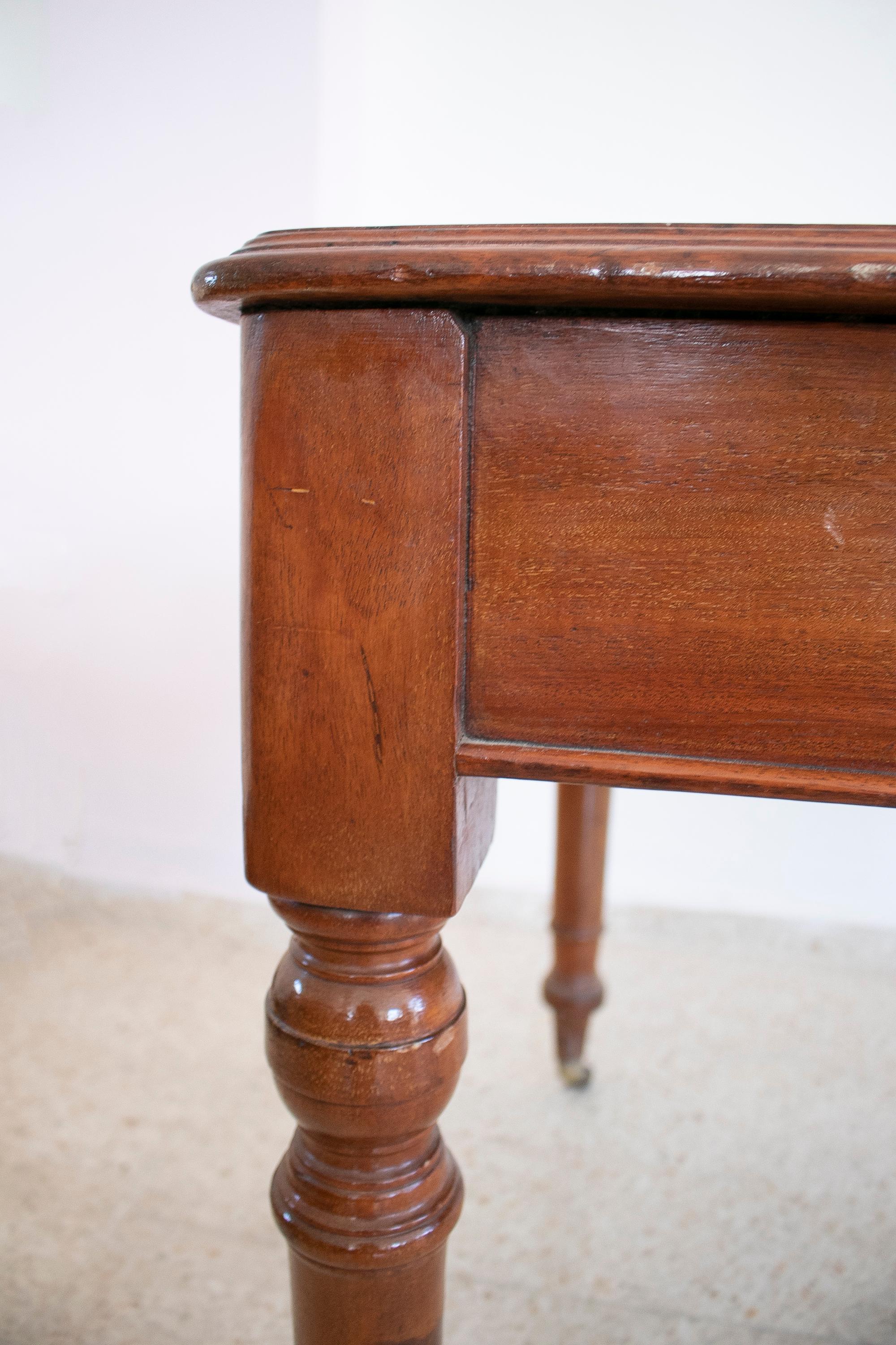 19th Century English 2-Drawer Leather Top Bureau Desk w/ Bronze Wheels 15