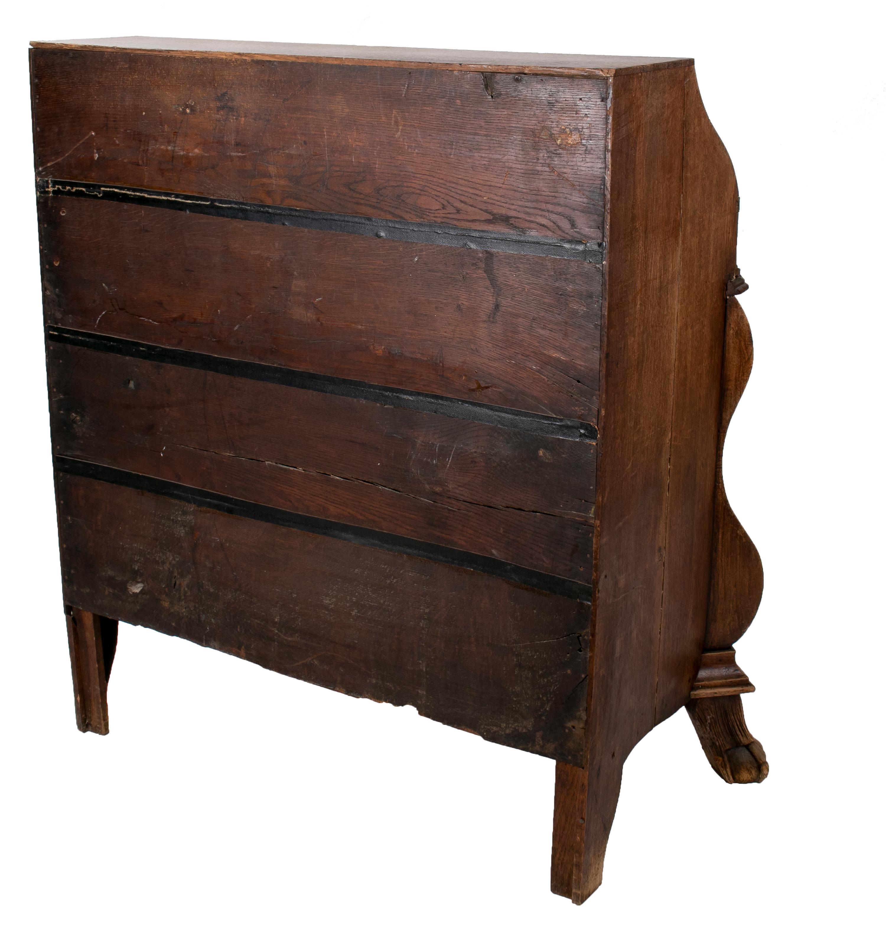 19th Century English 3-Drawer Oak Bureau Office Desk with Bronze Hardware For Sale 5