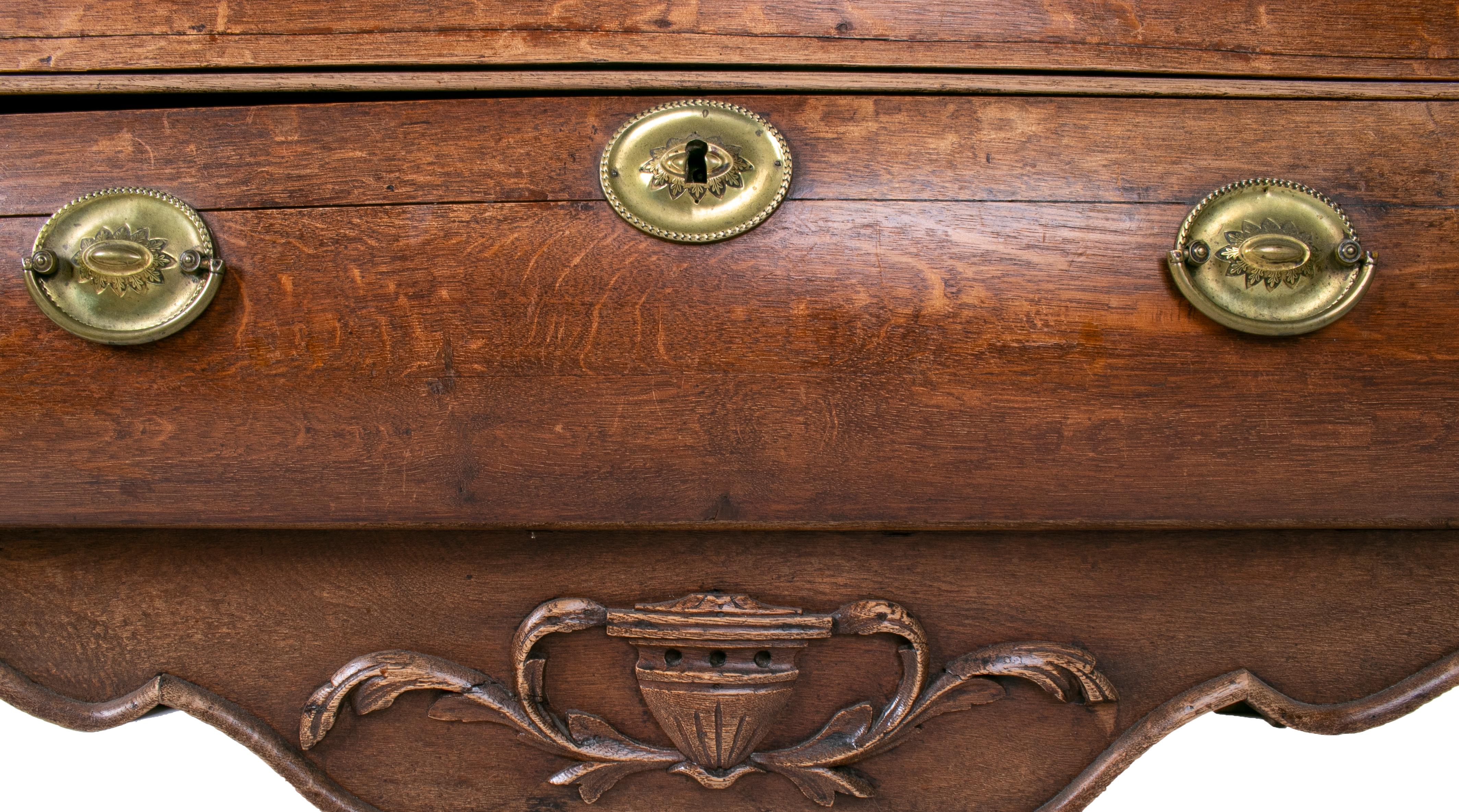 Wood 19th Century English 3-Drawer Oak Bureau Office Desk with Bronze Hardware For Sale