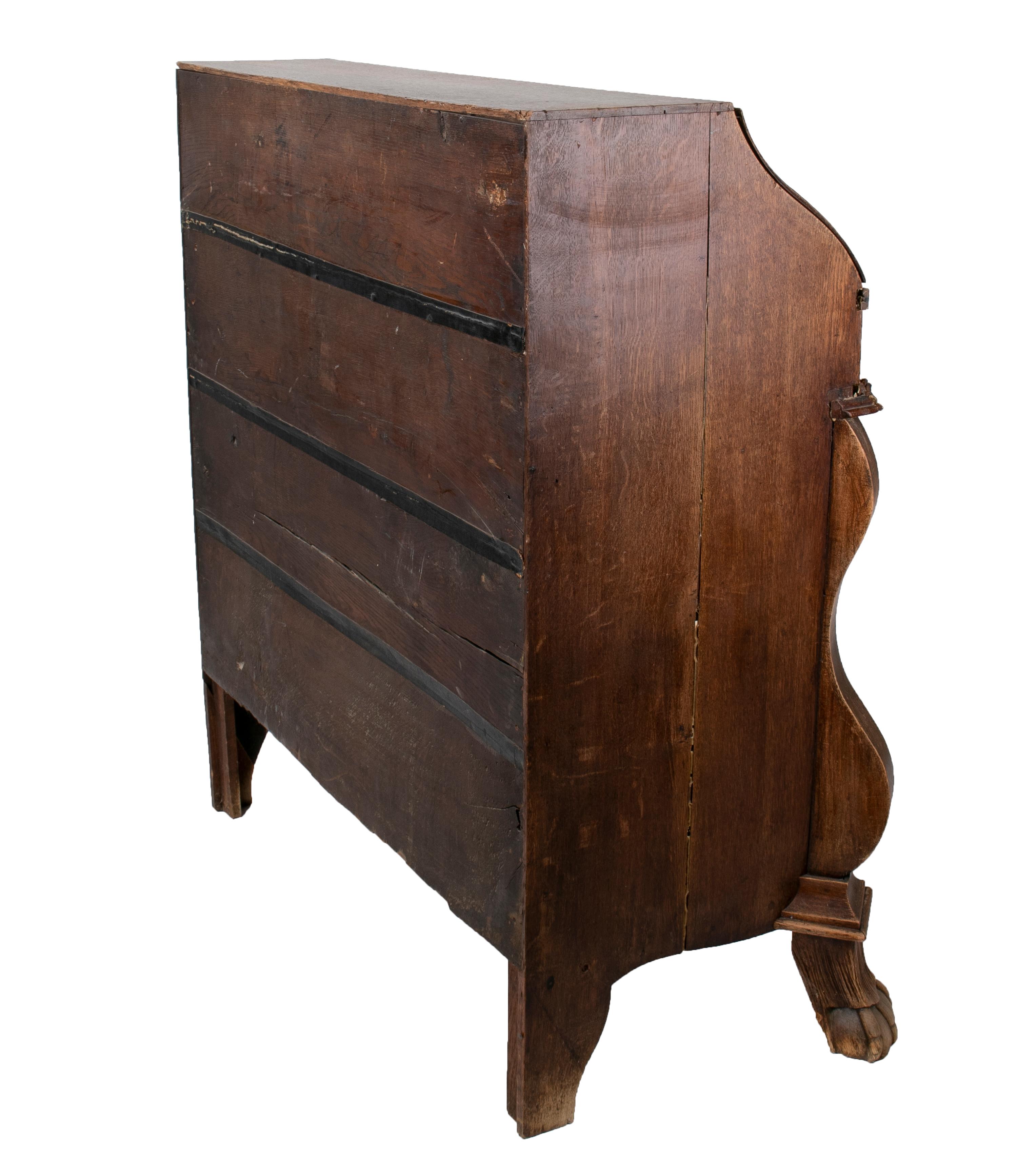 19th Century English 3-Drawer Oak Bureau Office Desk with Bronze Hardware For Sale 2