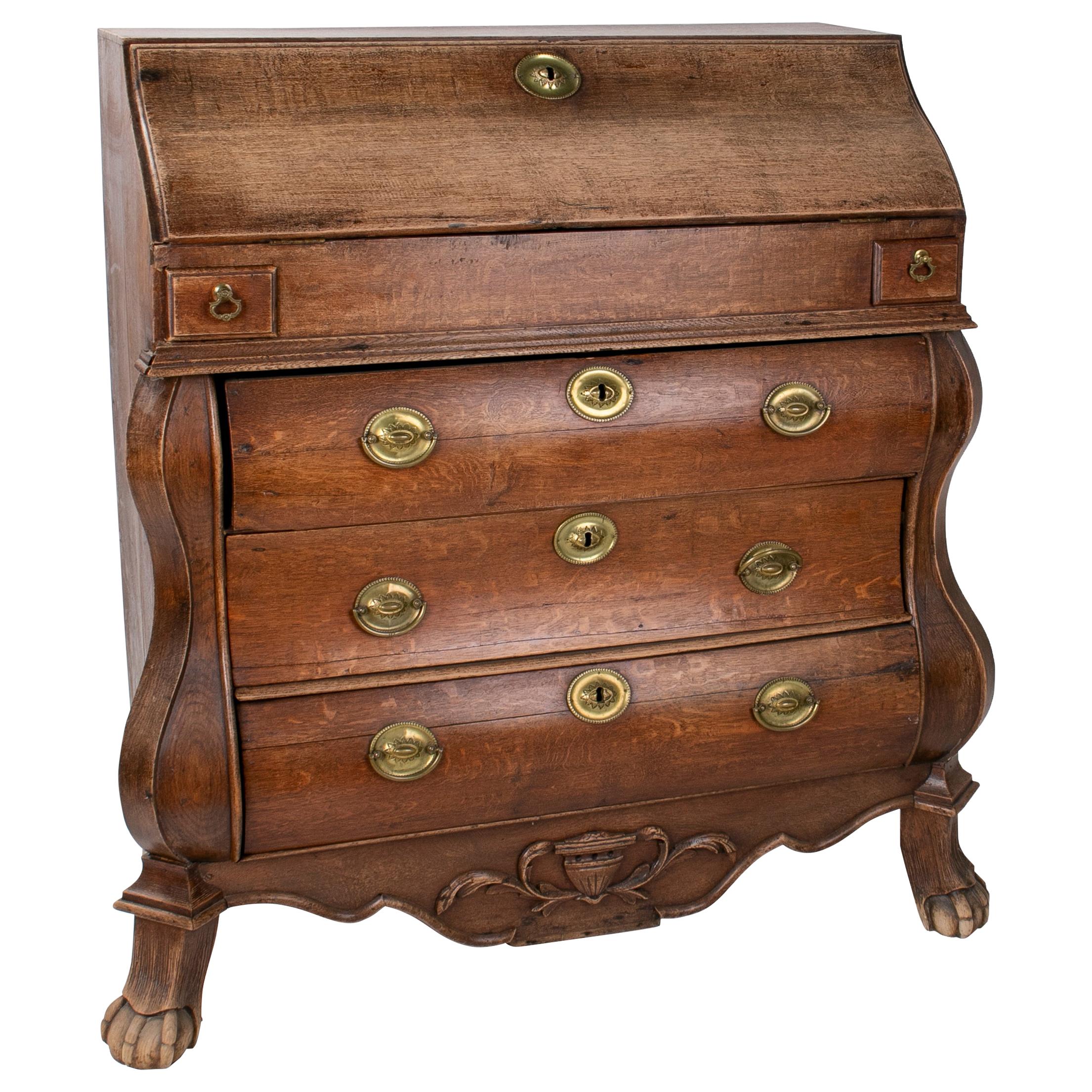 19th Century English 3-Drawer Oak Bureau Office Desk with Bronze Hardware For Sale
