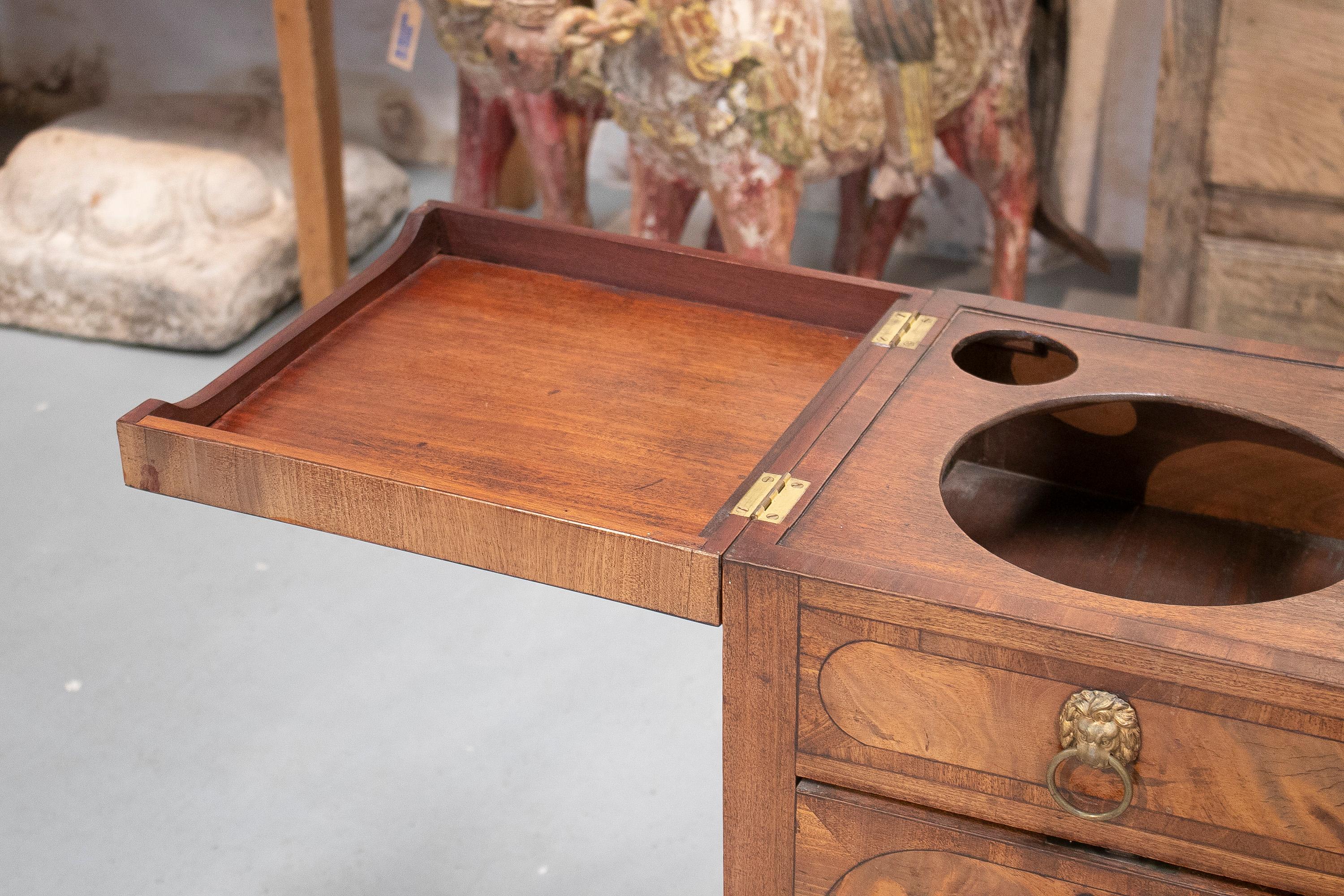 19th Century English 4-Drawer Mahogany Veneered Mirrored Dressing Table w/ Basin 1