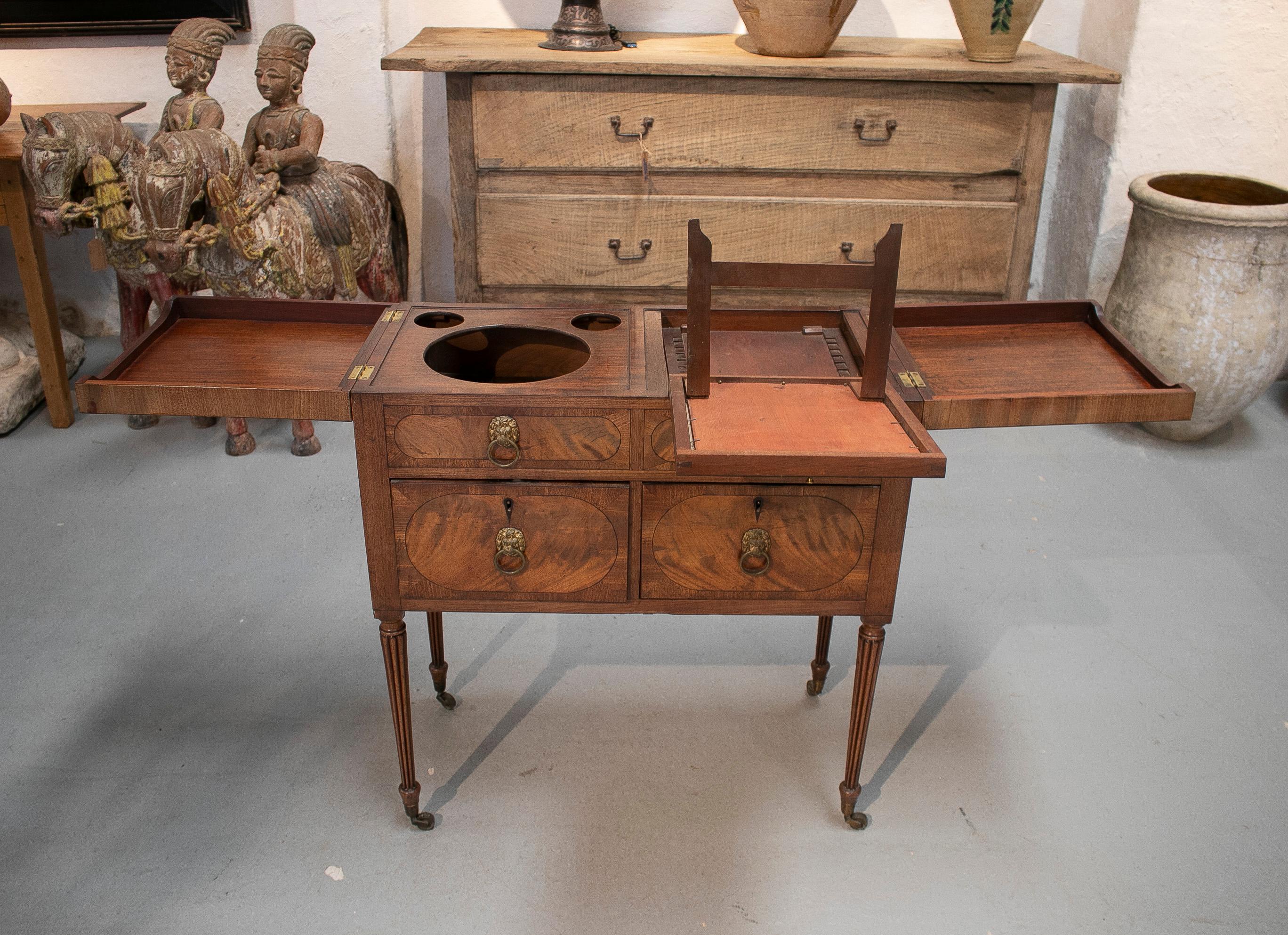 19th Century English 4-Drawer Mahogany Veneered Mirrored Dressing Table w/ Basin 3