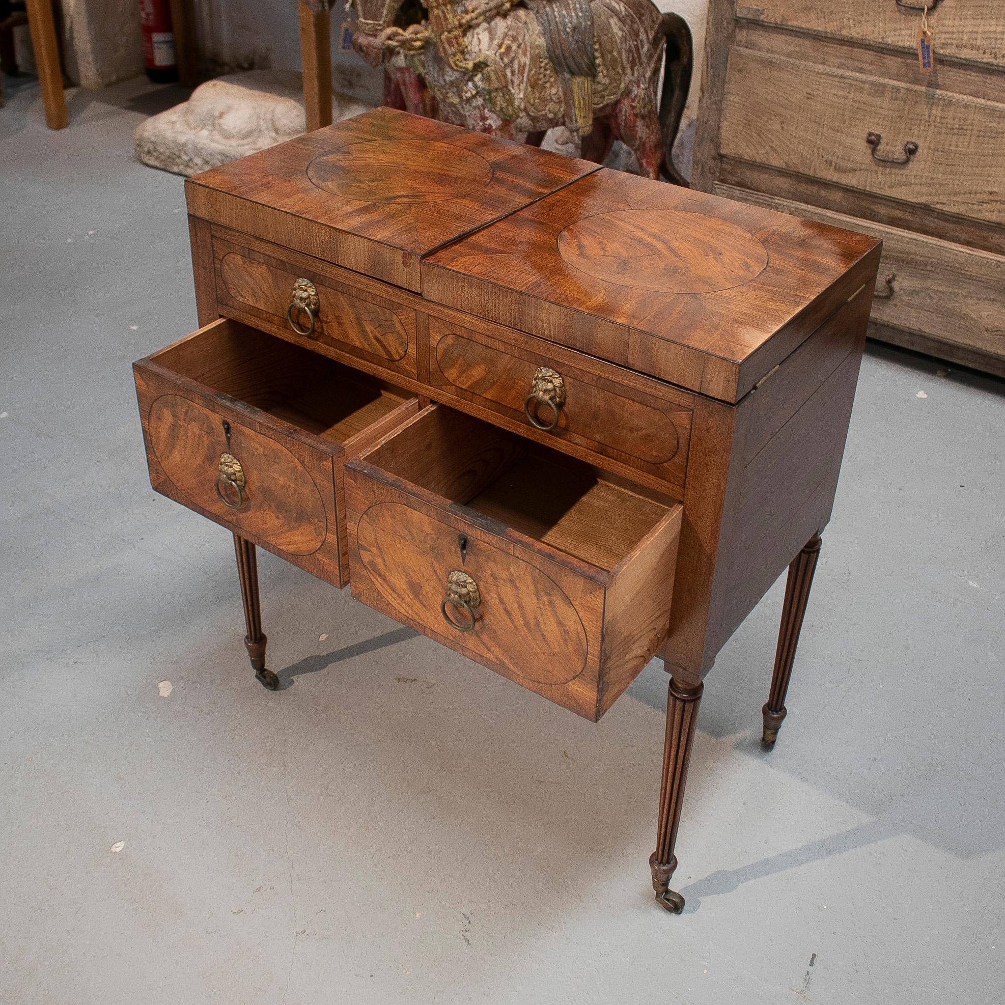 19th Century English 4-Drawer Mahogany Veneered Mirrored Dressing Table w/ Basin 5