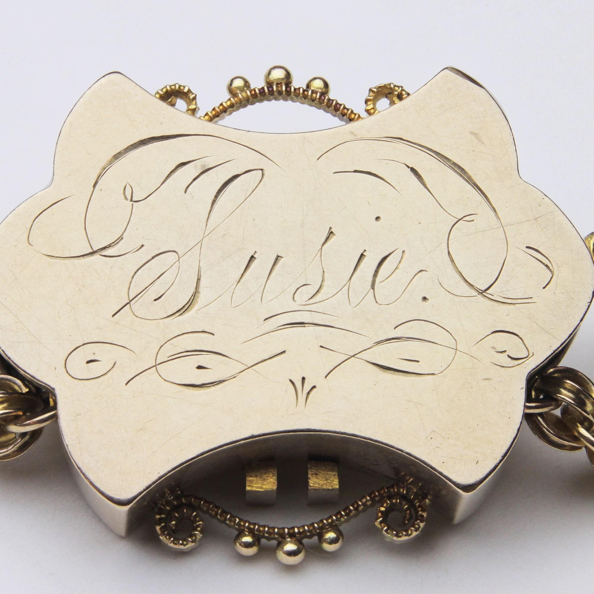 Chaîne manchette anglaise en or jaune 9 carats avec pendentif en forme de glissière, XIXe siècle Pour femmes en vente