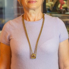 19th Century, English, 9 Karat Yellow Gold Muff Chain with Slider Pendant