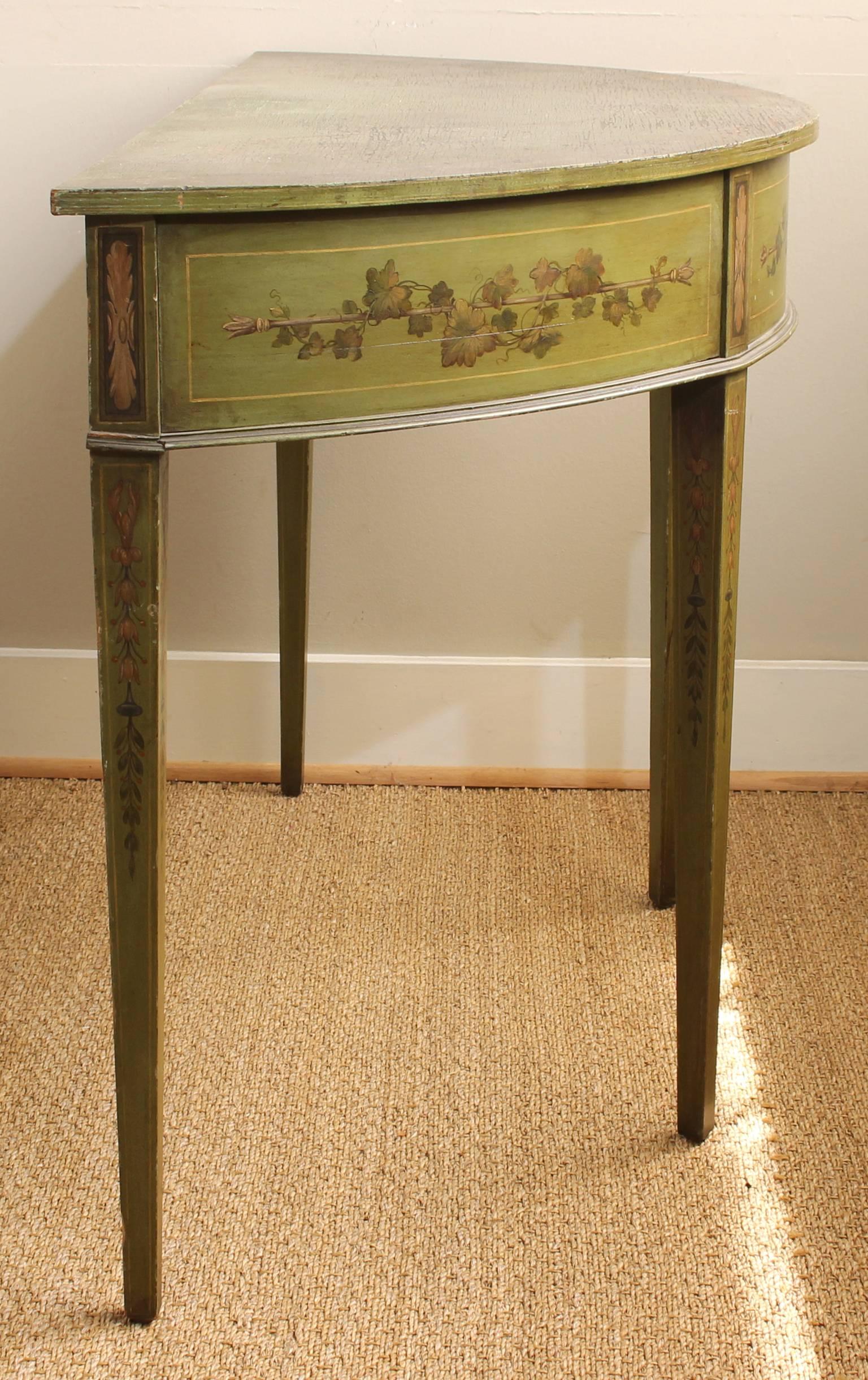 19th Century English Adam Style Paint Decorated Demilune Console Table 1