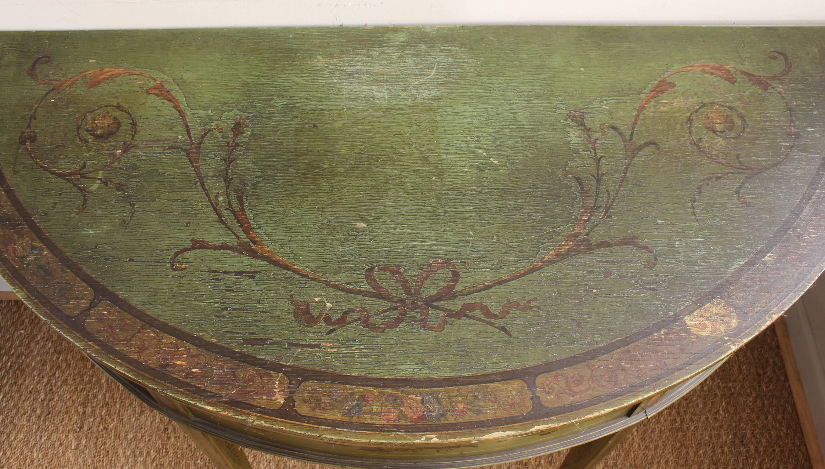 19th Century English Adam Style Paint Decorated Demilune Console Table 3