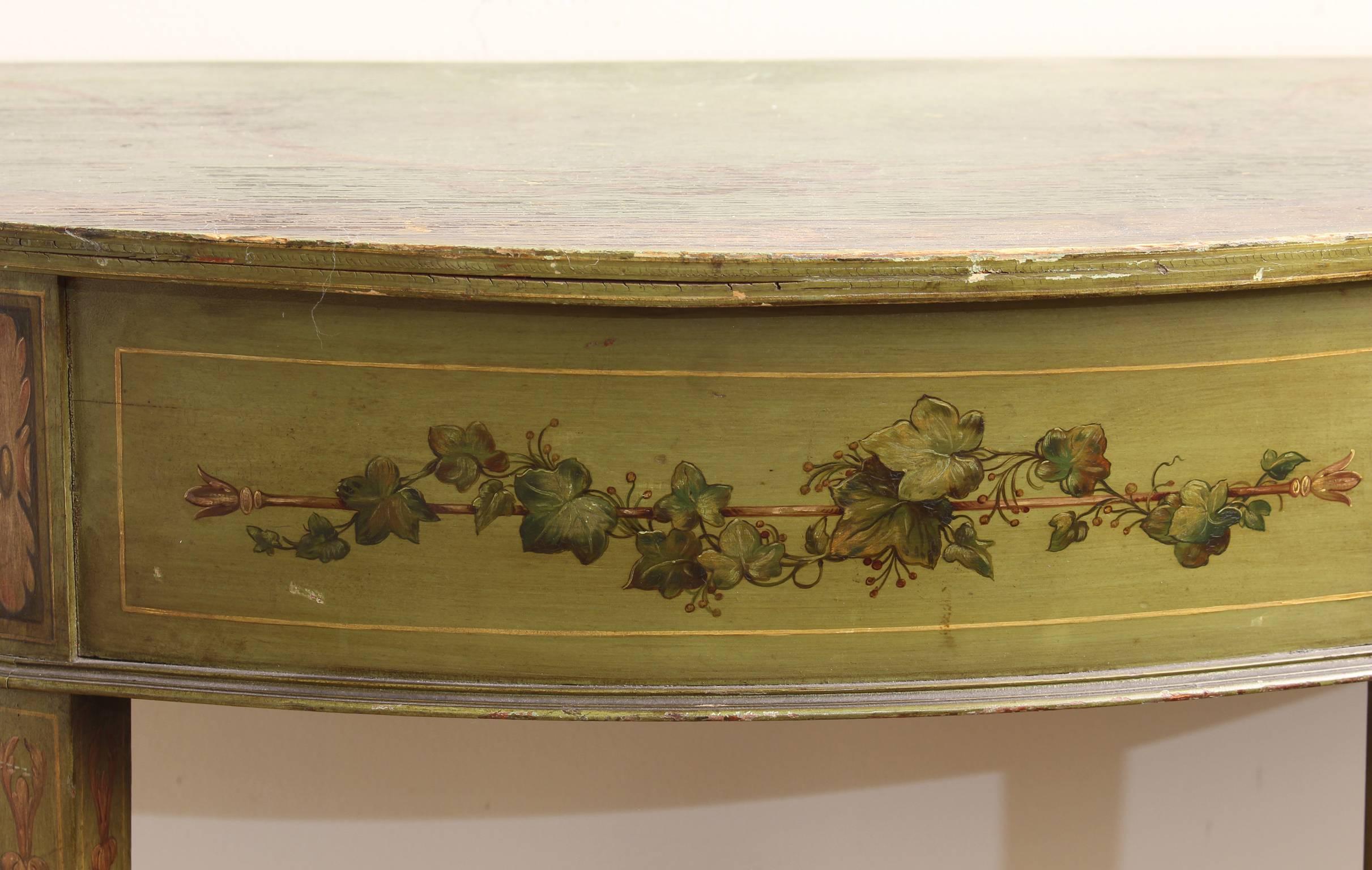 19th Century English Adam Style Paint Decorated Demilune Console Table 5
