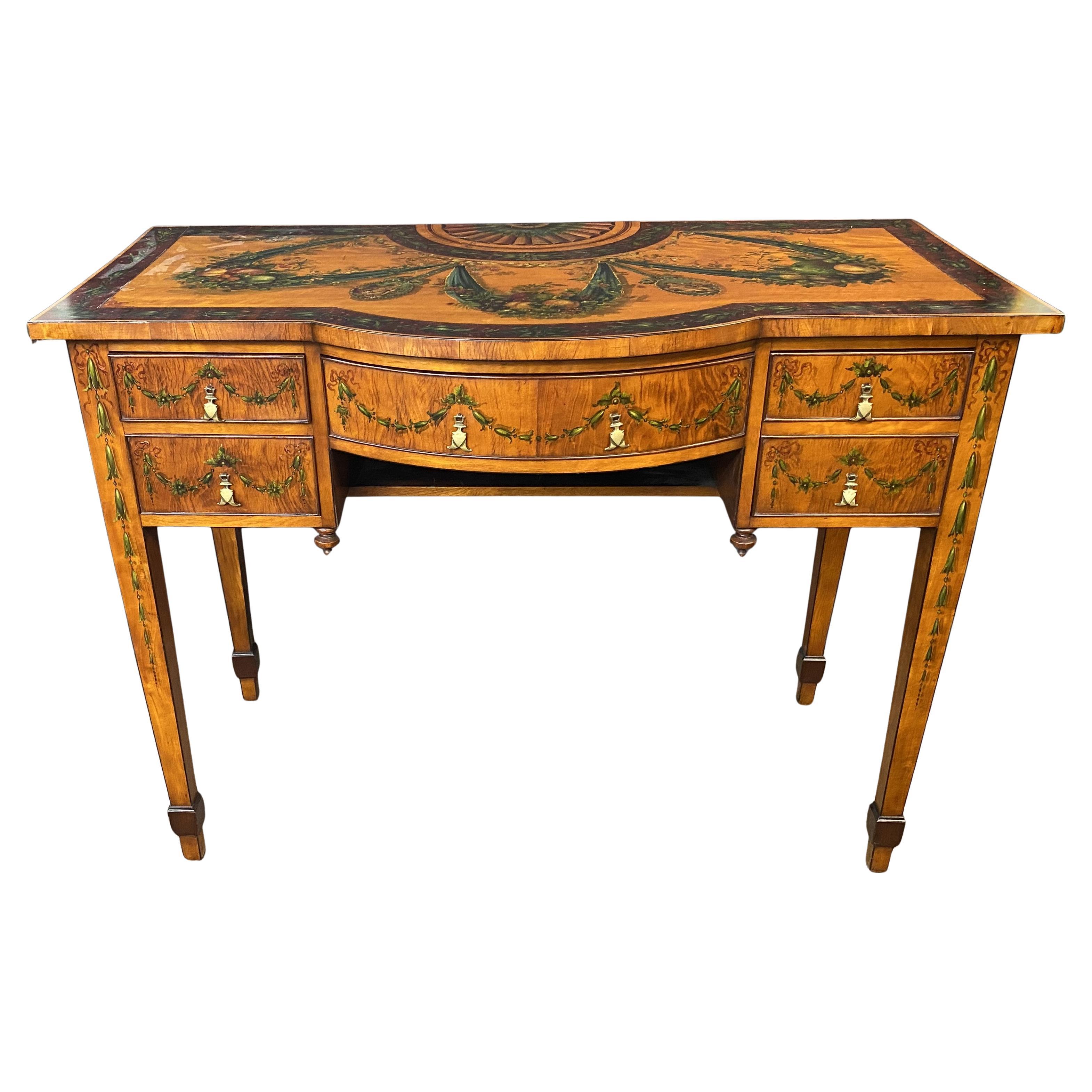 Bureau anglais du 19ème siècle en bois de citronnier peint de style Adam