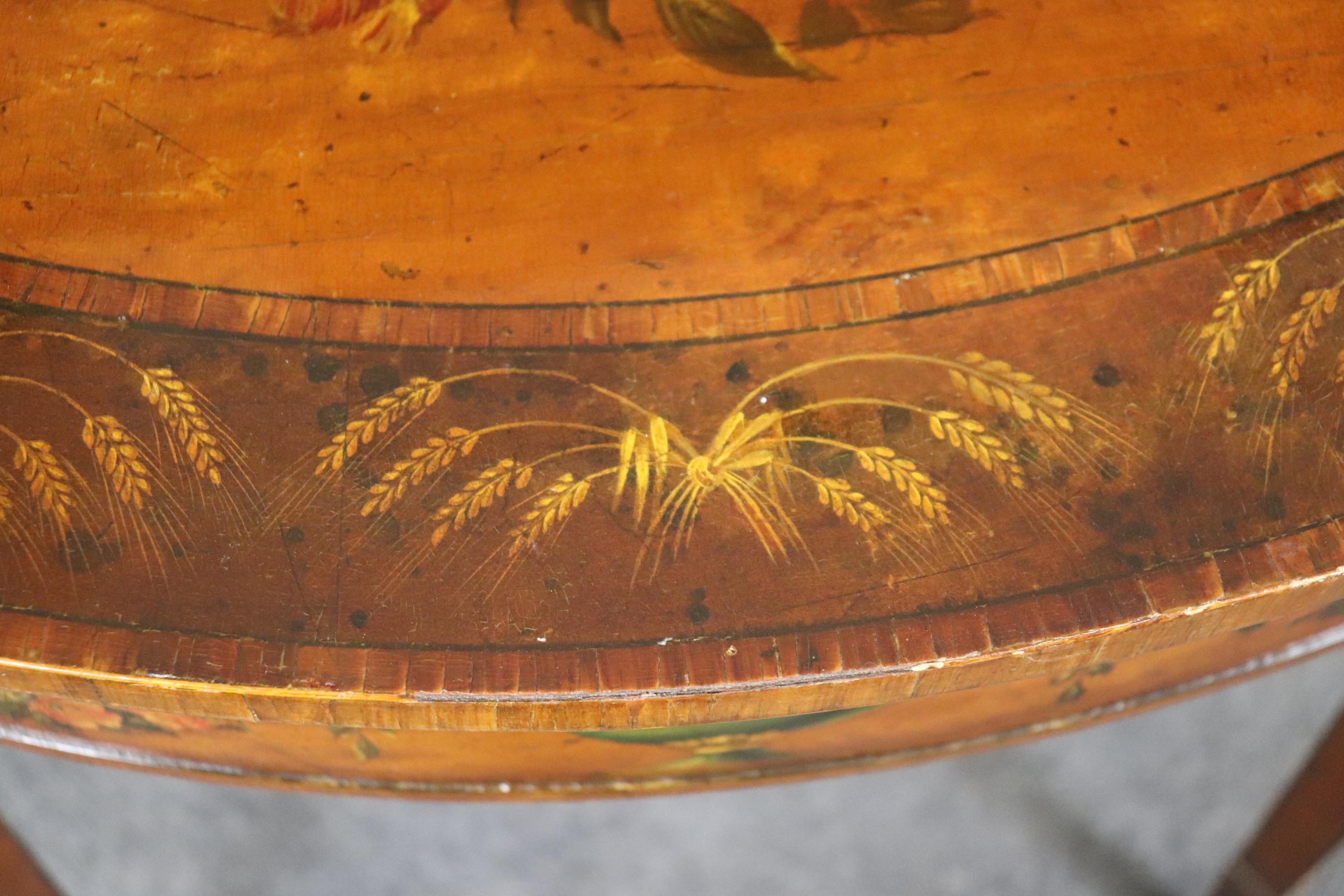 19th century English Adams Style Paint Decorated Leather Top Demilune Table For Sale 8