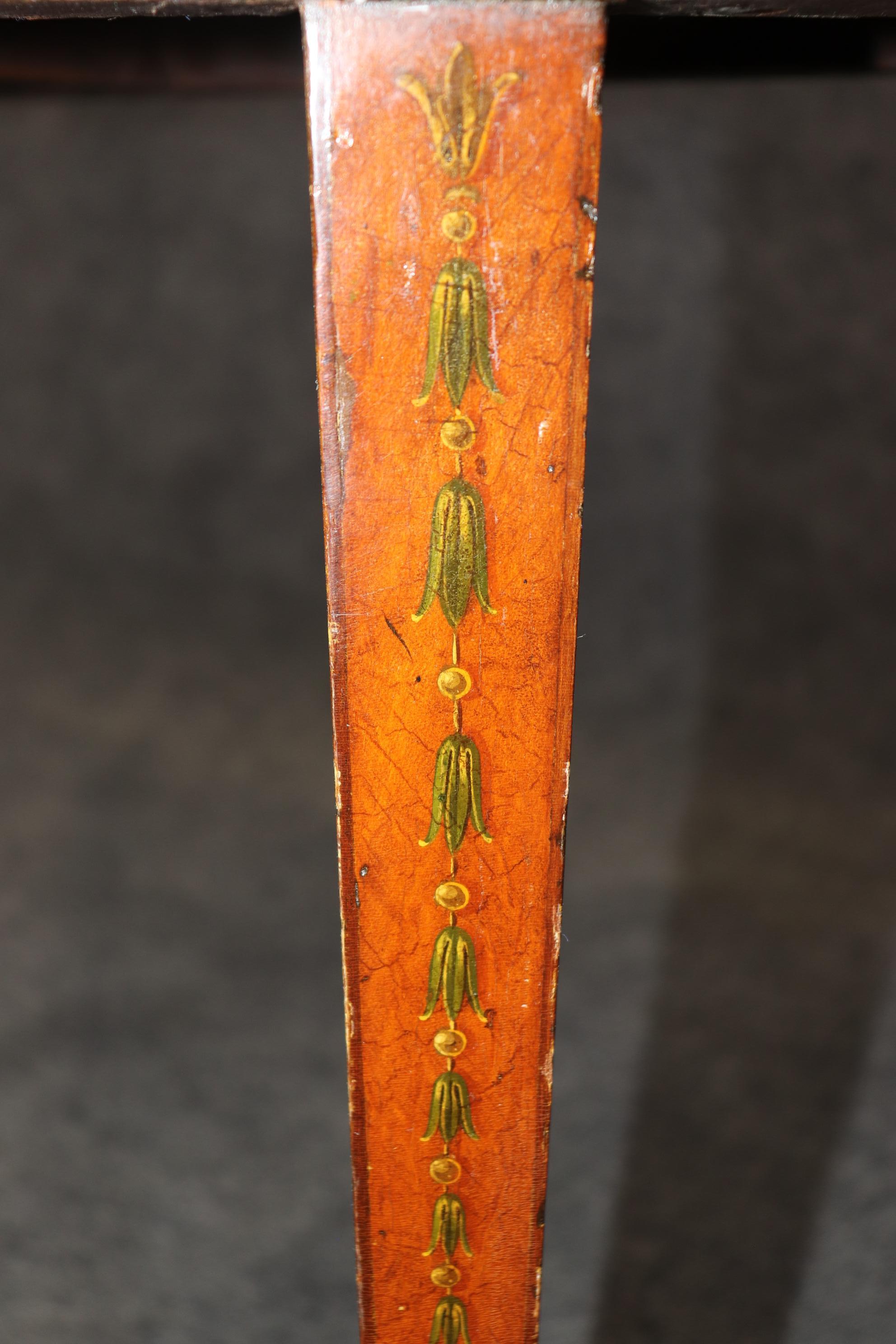 19th century English Adams Style Paint Decorated Leather Top Demilune Table For Sale 10