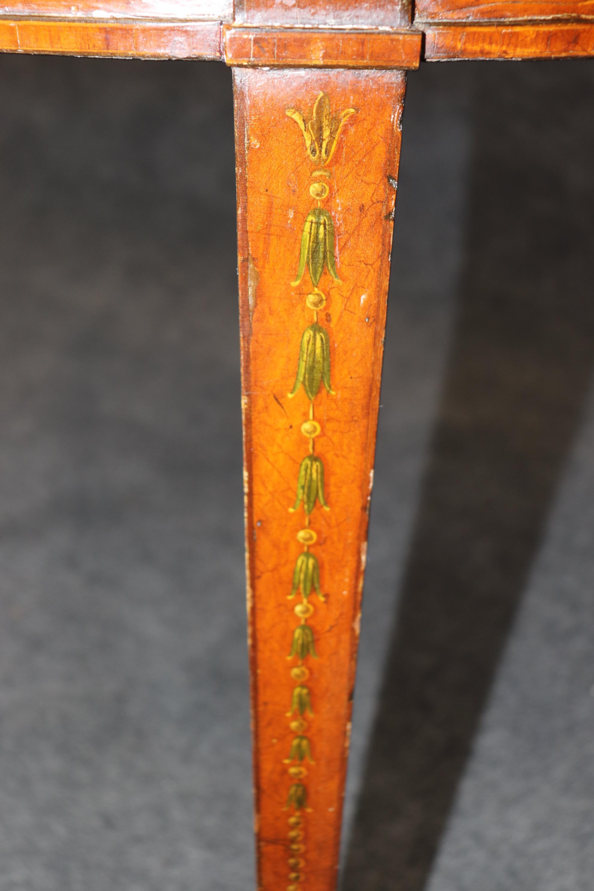19th century English Adams Style Paint Decorated Leather Top Demilune Table For Sale 11