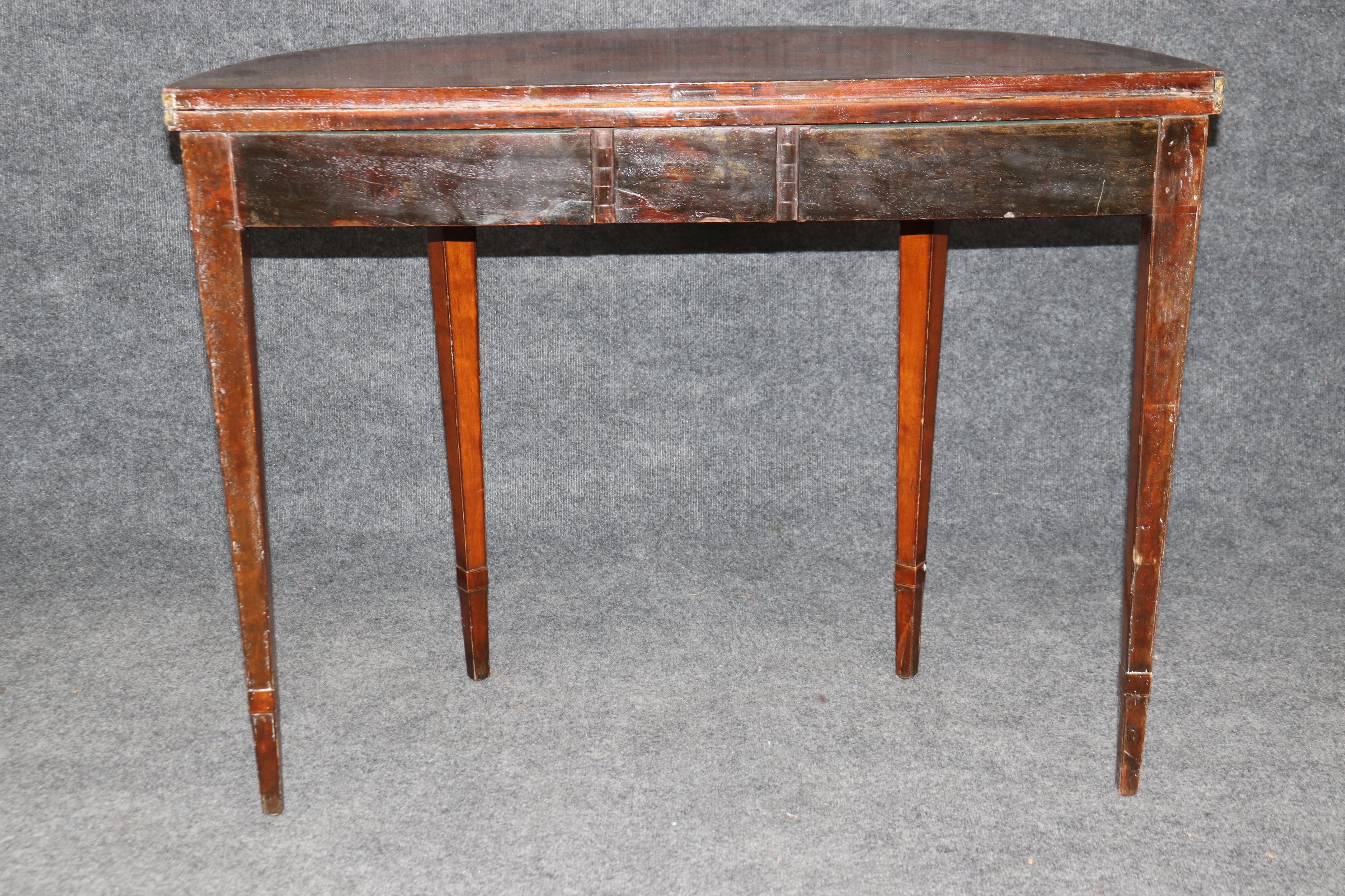 19th century English Adams Style Paint Decorated Leather Top Demilune Table In Good Condition For Sale In Swedesboro, NJ