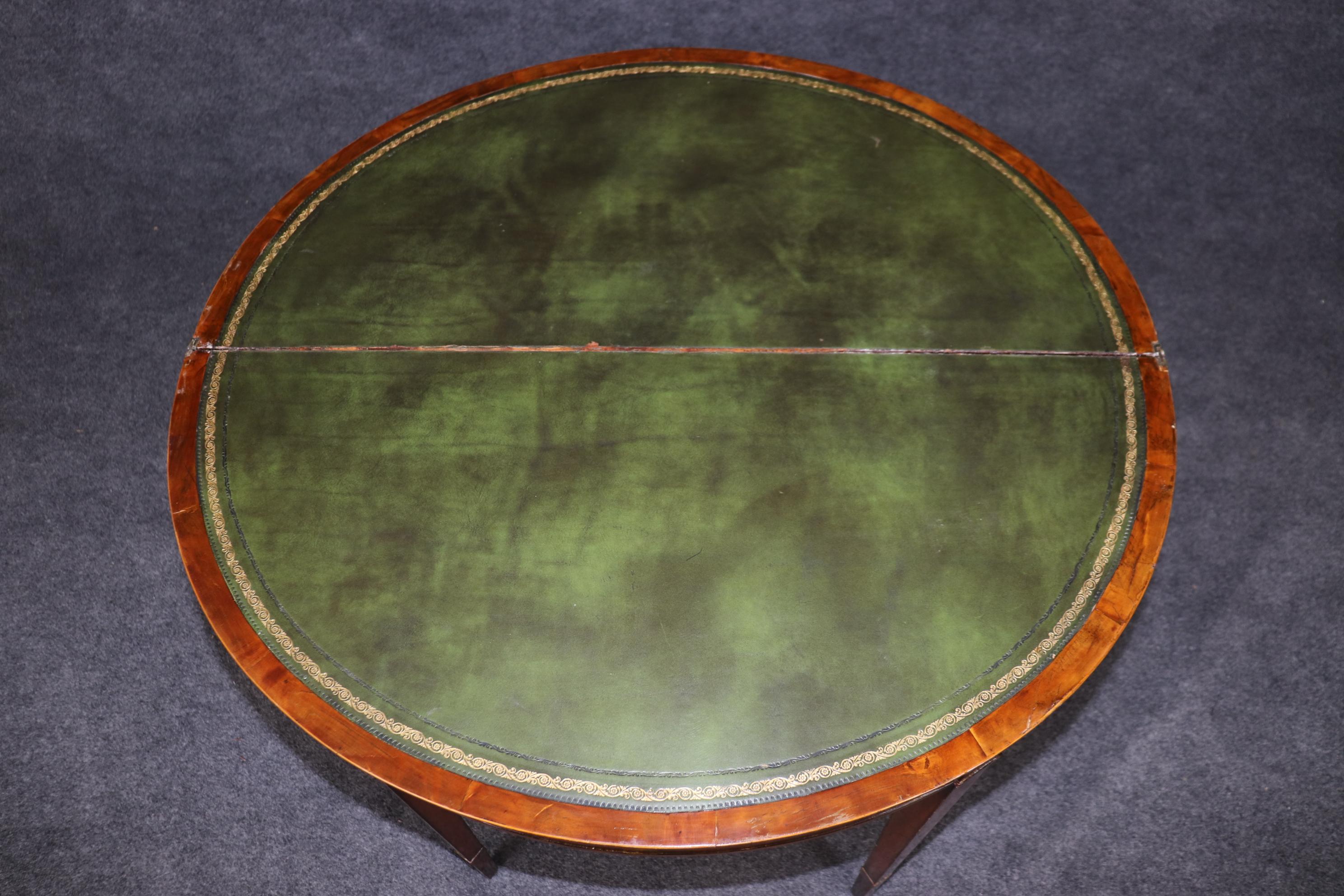 19th century English Adams Style Paint Decorated Leather Top Demilune Table For Sale 1