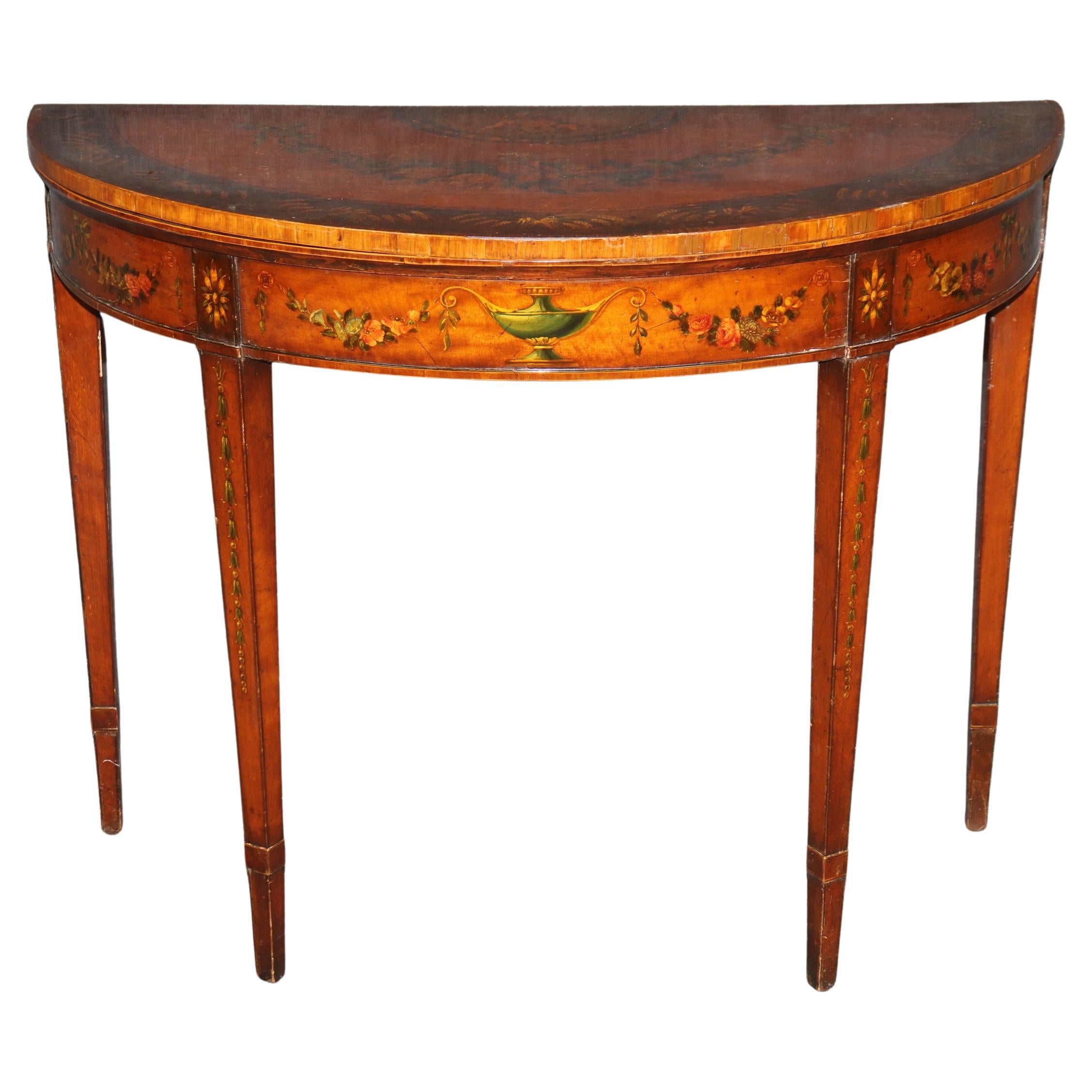 Tavolo Demilune con piano in pelle decorato in stile Adams del XIX secolo