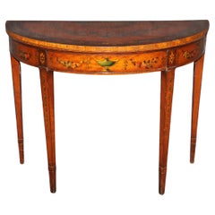 Tavolo Demilune con piano in pelle decorato in stile Adams del XIX secolo