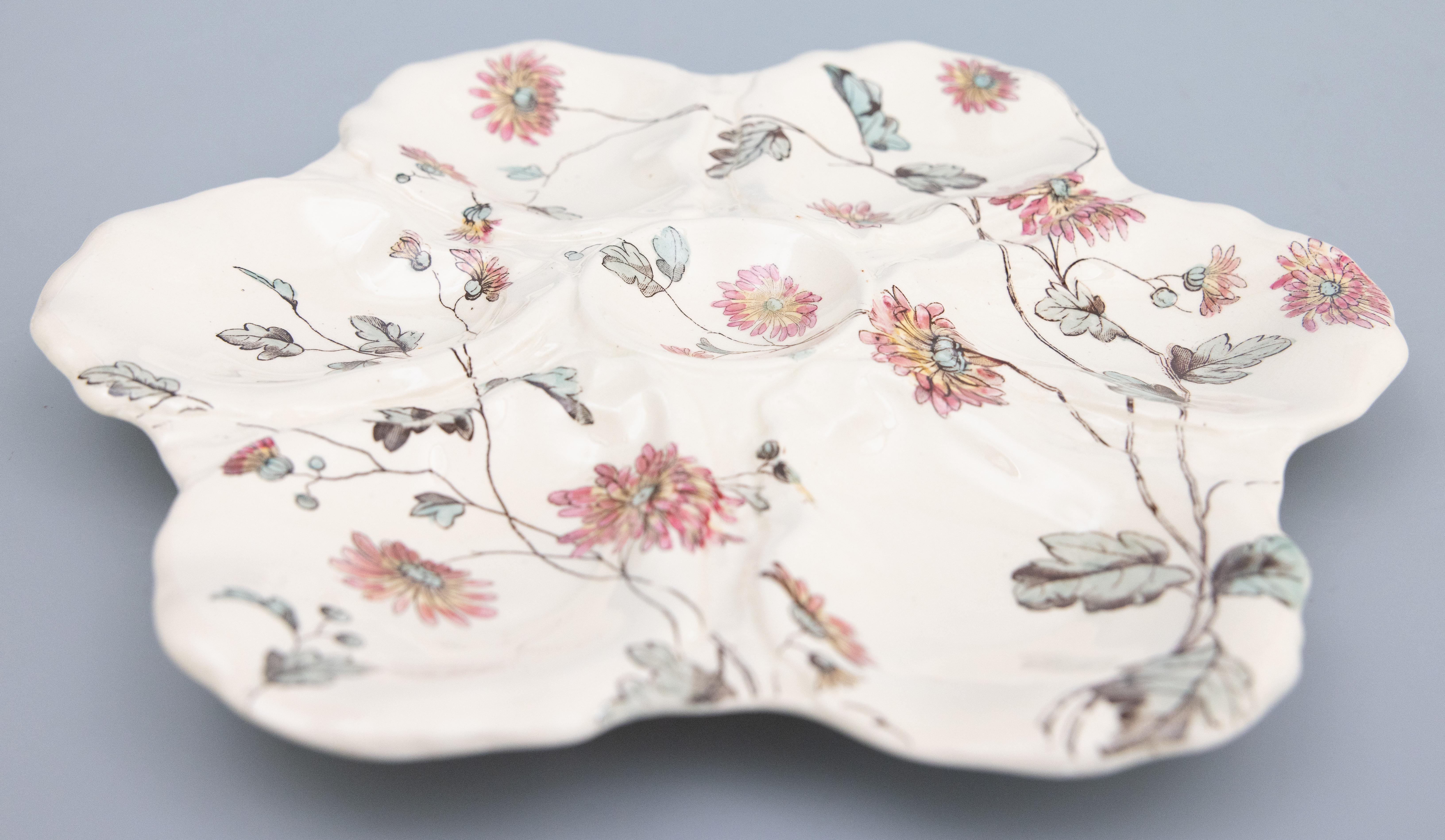 Victorian 19th Century English Adderley Floral Oyster Plate For Sale