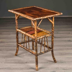 19th Century English Aesthetic Era Bamboo Table with Marquetry and Painted Detai