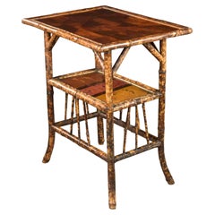 19th Century English Aesthetic Era Bamboo Table with Marquetry and Painted Detai
