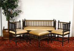 19th Century English Aesthetic Movement Ebonized Parcel Gilt Parlour Suite
