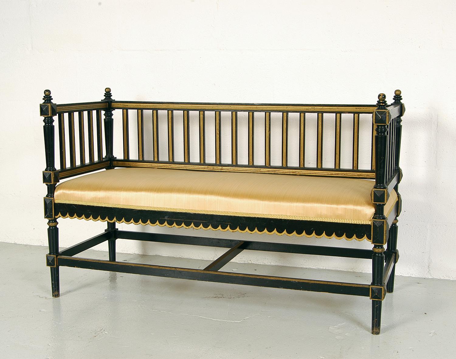 19th Century English Aesthetic Movement Ebonized Parcel Gilt Parlour Suite In Good Condition In Sherborne, Dorset