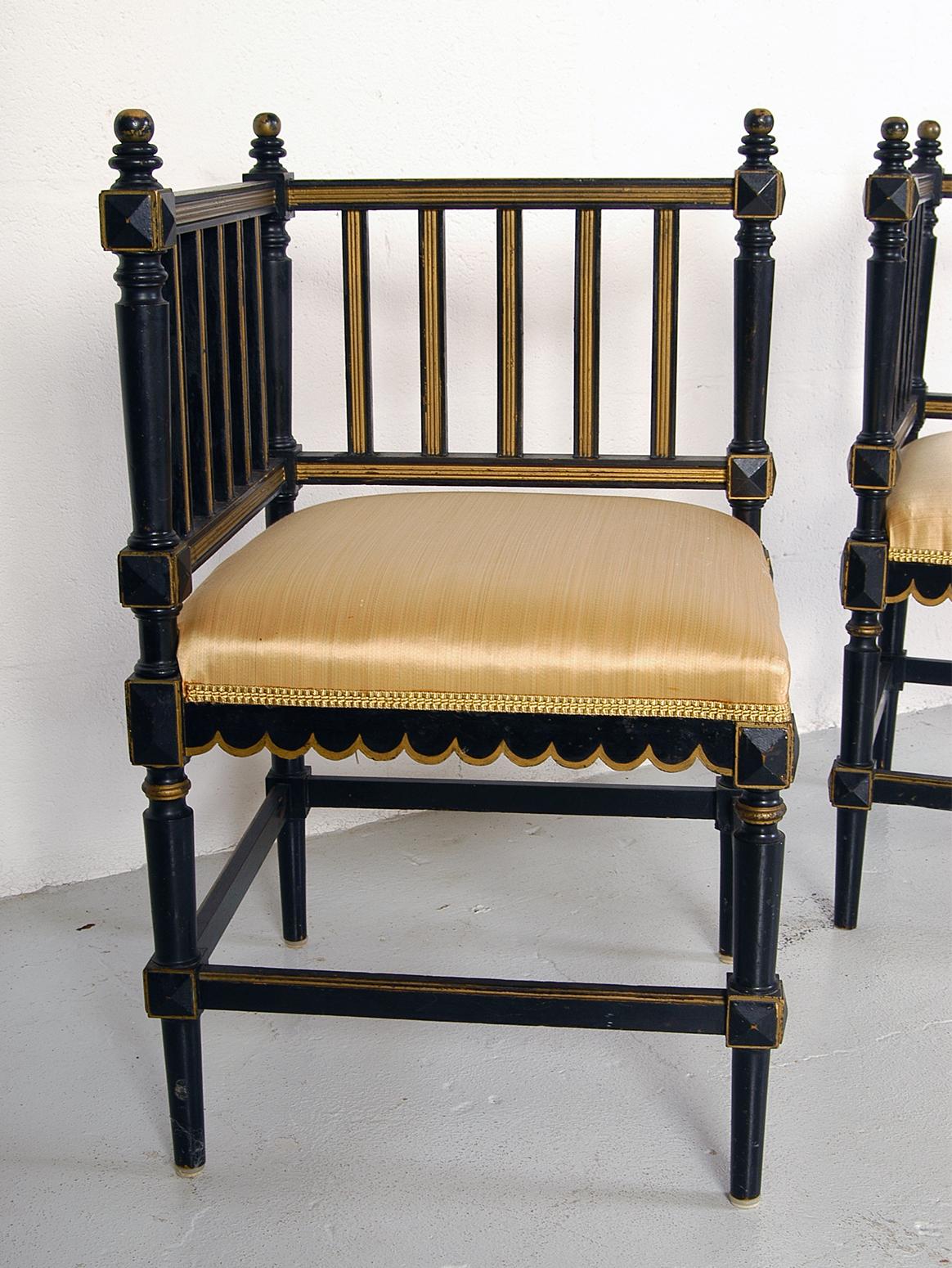 19th Century English Aesthetic Movement Ebonized Parcel Gilt Parlour Suite 5