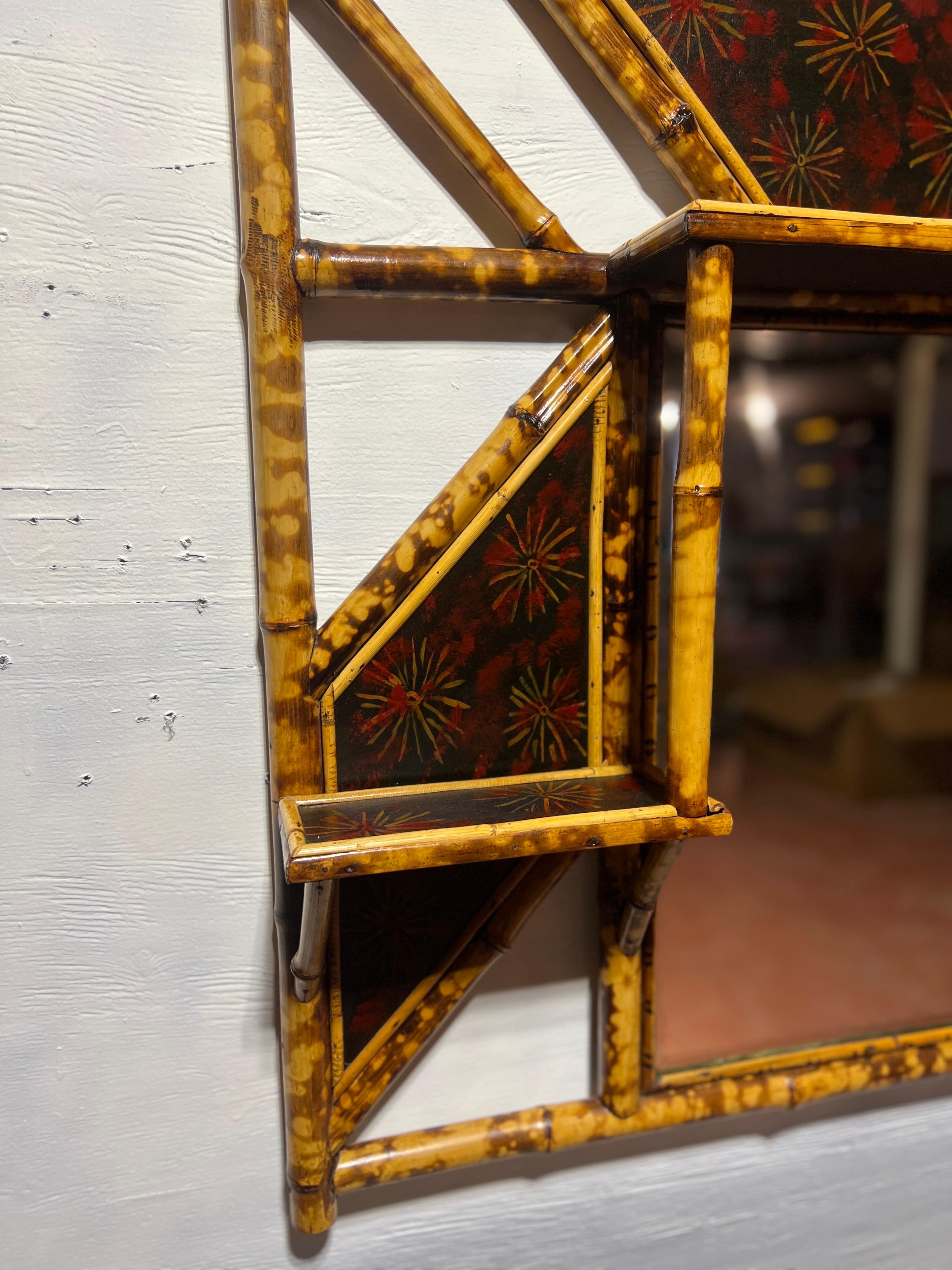 19th Century English Aesthetic Movement Lacquered Bamboo Wall Mirror / Shelf For Sale 5