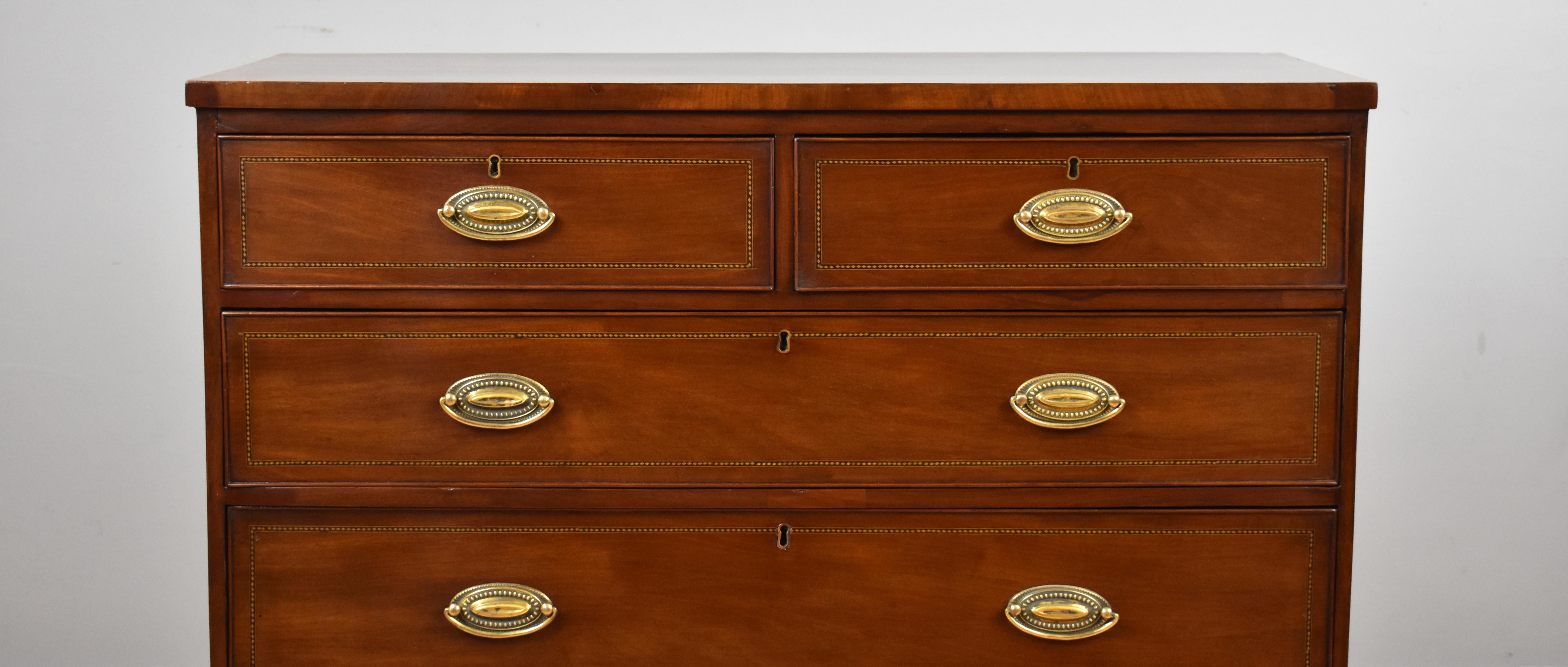 George III 19th Century English Antique Mahogany and Inlaid Chest of Drawers
