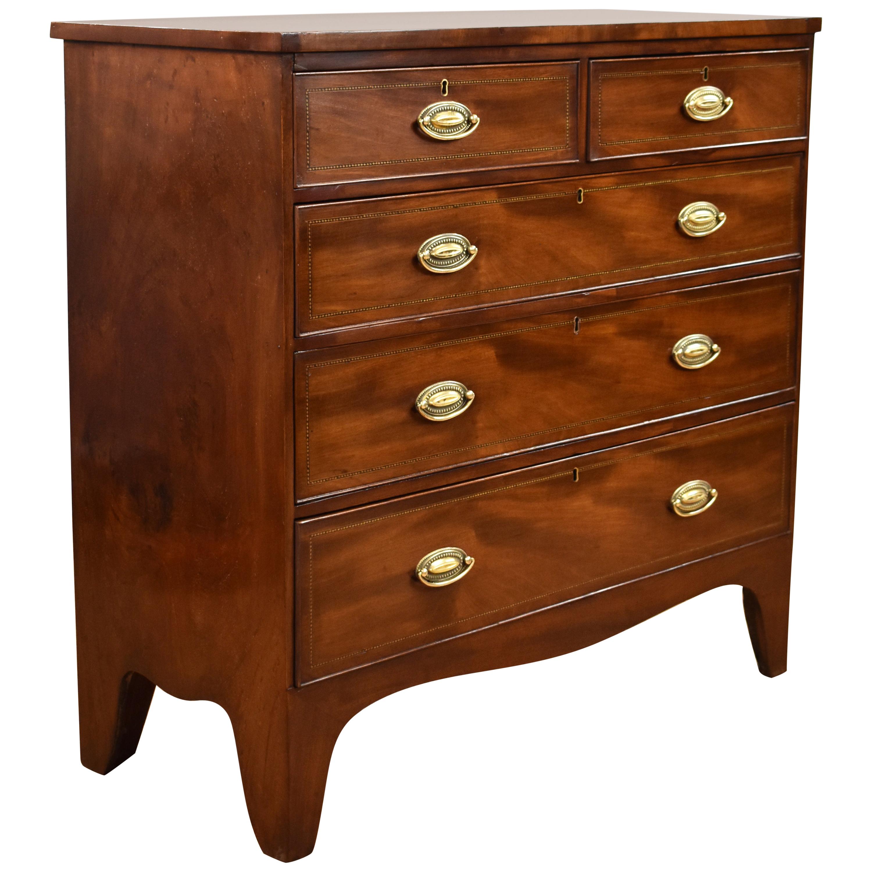 19th Century English Antique Mahogany and Inlaid Chest of Drawers