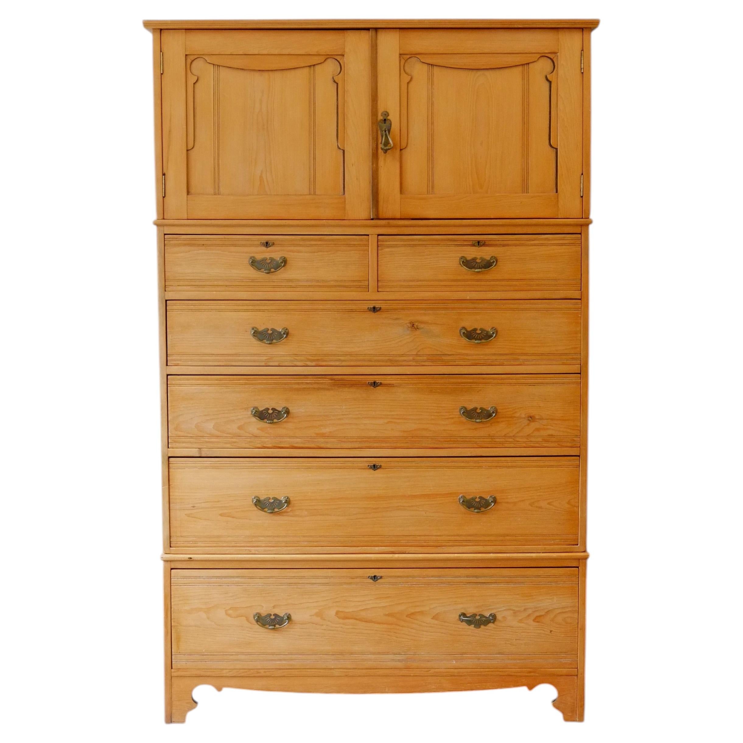 19th Century English Antique Pine Linen Press / Housekeeper's Cupboard.