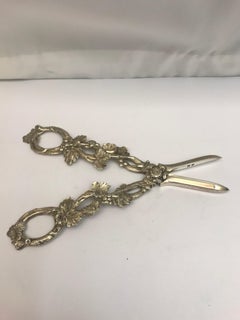 19th Century English Antique Silver Grape Scissors