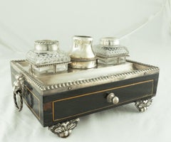 19th Century English Antique Silver Plated Inkwell
