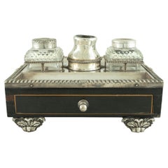 19th Century English Antique Silver Plated Inkwell