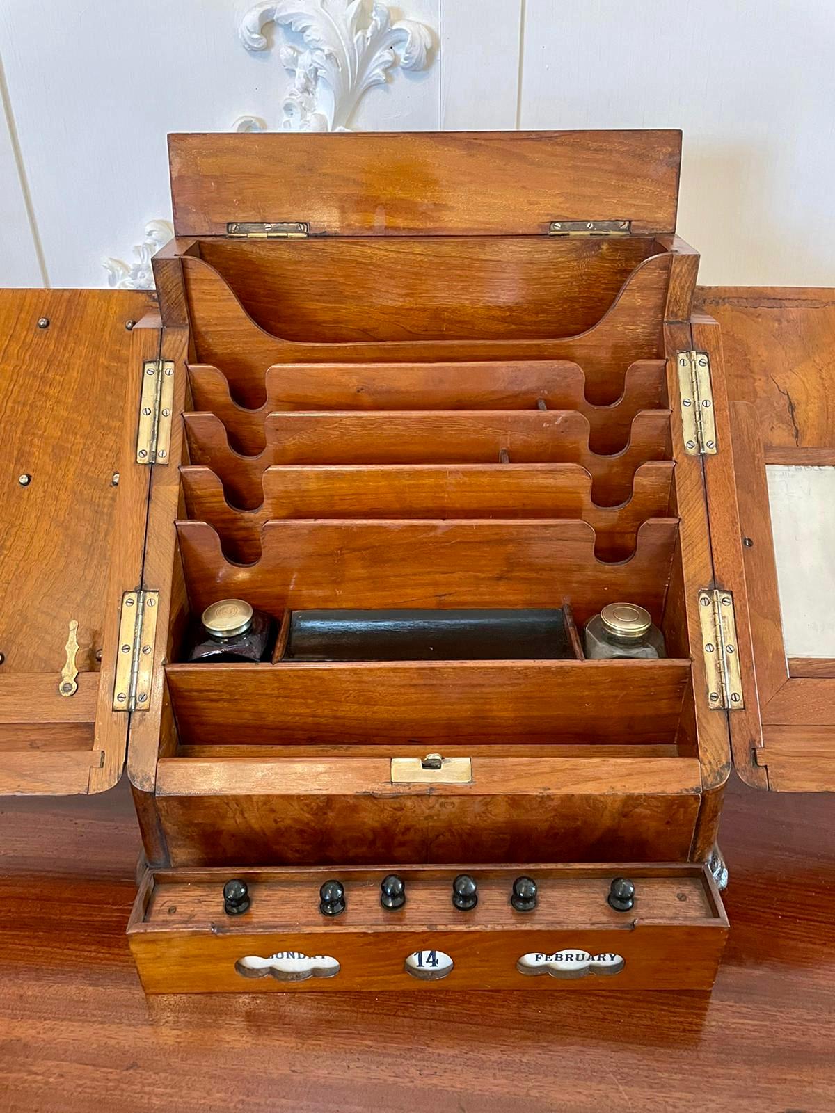 19th Century English Antique Victorian Burr Walnut Stationery Box 10