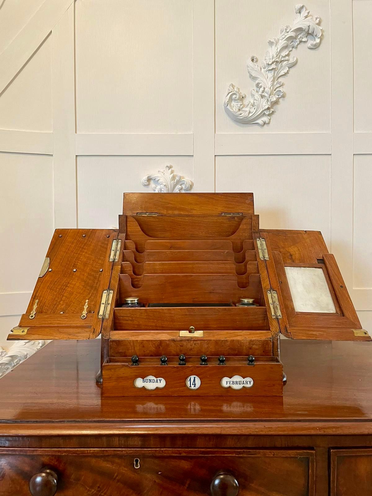 19th Century English Antique Victorian Burr Walnut Stationery Box 1
