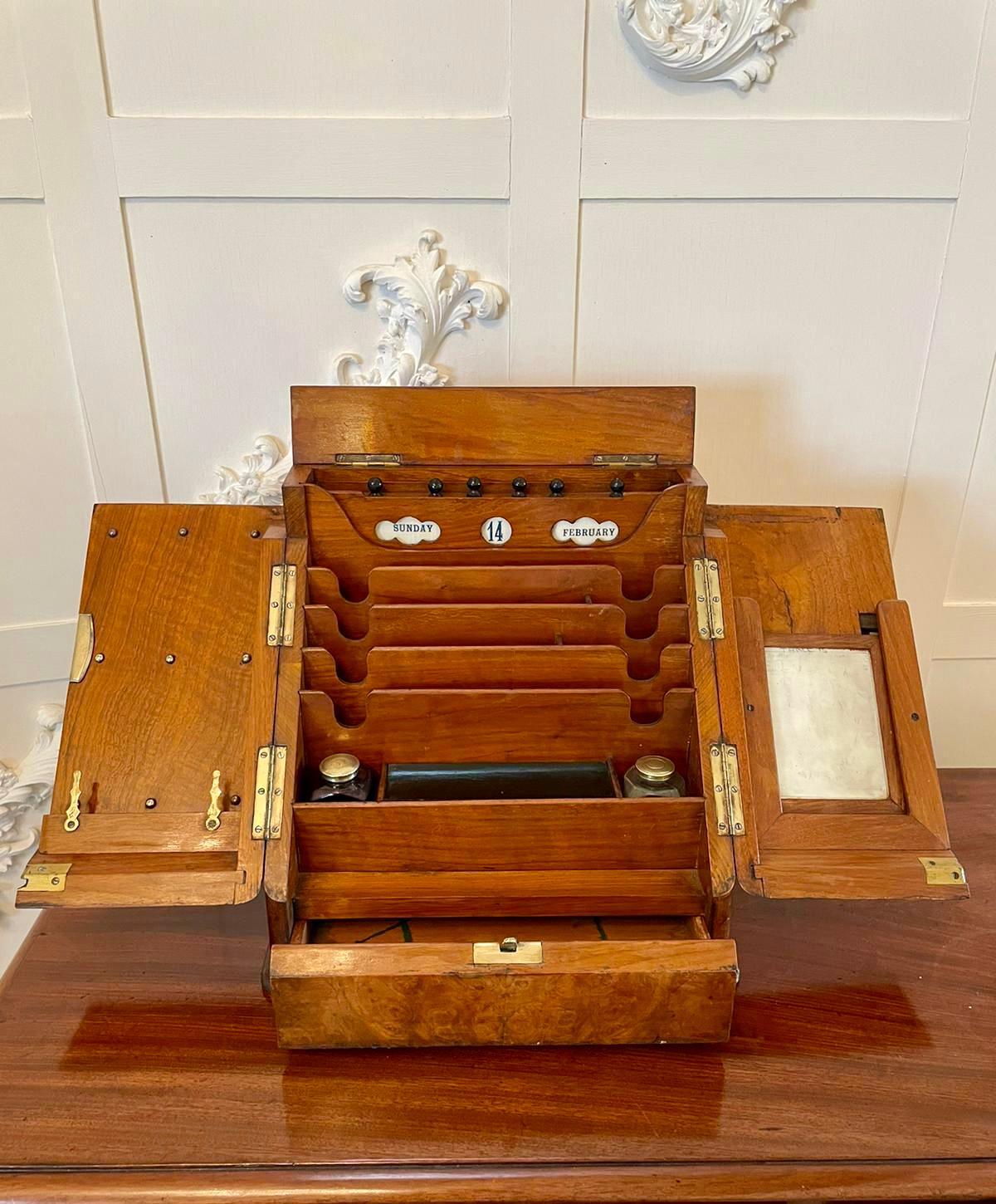 19th Century English Antique Victorian Burr Walnut Stationery Box 2