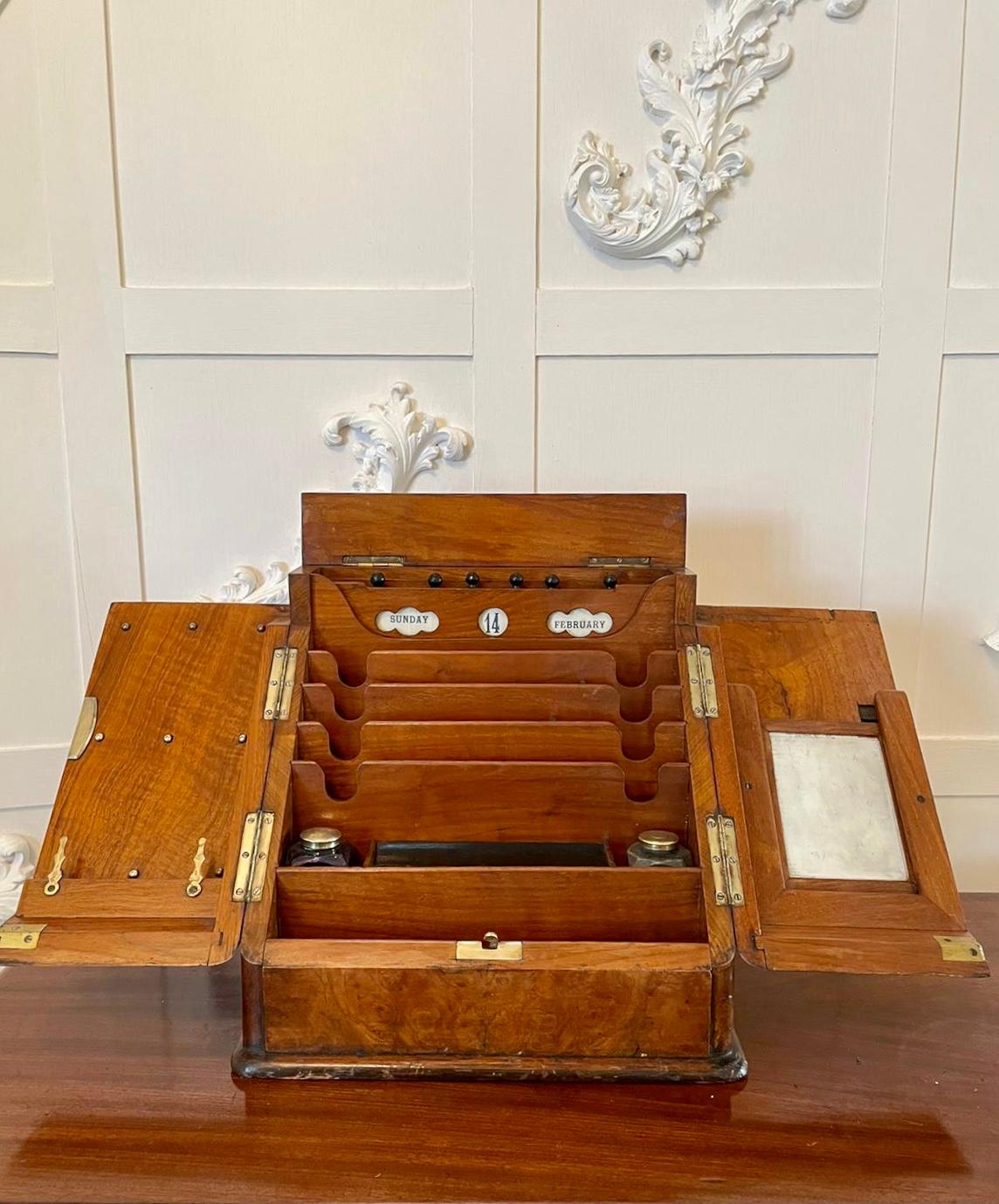 19th Century English Antique Victorian Burr Walnut Stationery Box 3