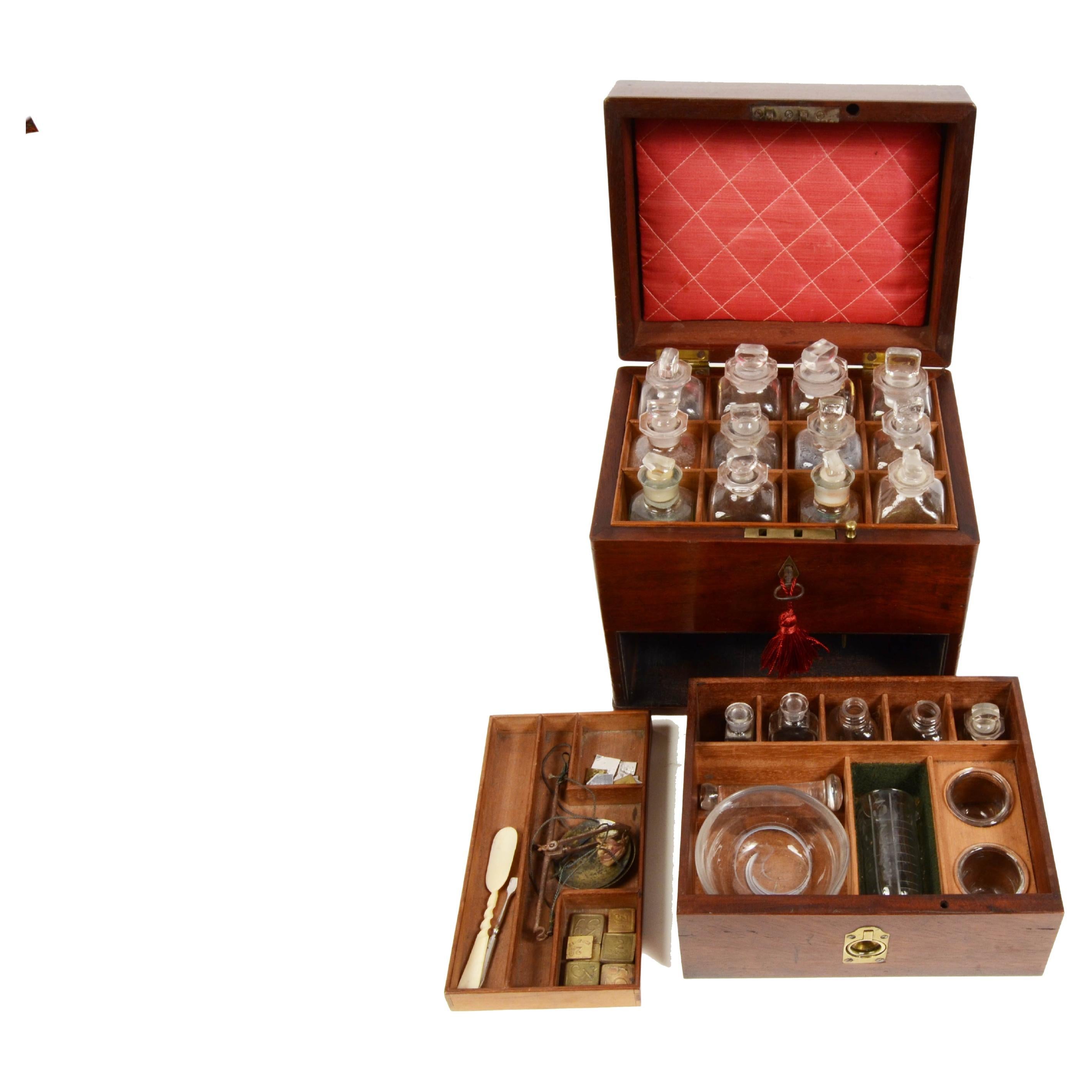 19th Century English Apothecary Cabinet Antique Set Marine Navigation