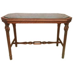 19th Century English Arts & Crafts Elm and Burl Carved Side Table, Glass Top