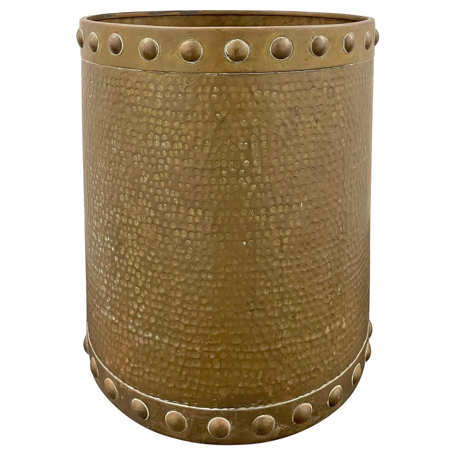 19th Century English Arts & Crafts Hammered Brass Bucket For Sale