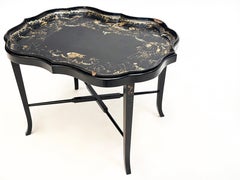 19th Century English B. Walton & Co. Black Chinoiserie Papier-Mâché Tray Table