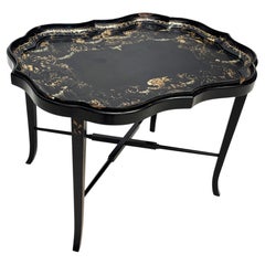 19th Century English B. Walton & Co. Black Chinoiserie Papier-Mâché Tray Table