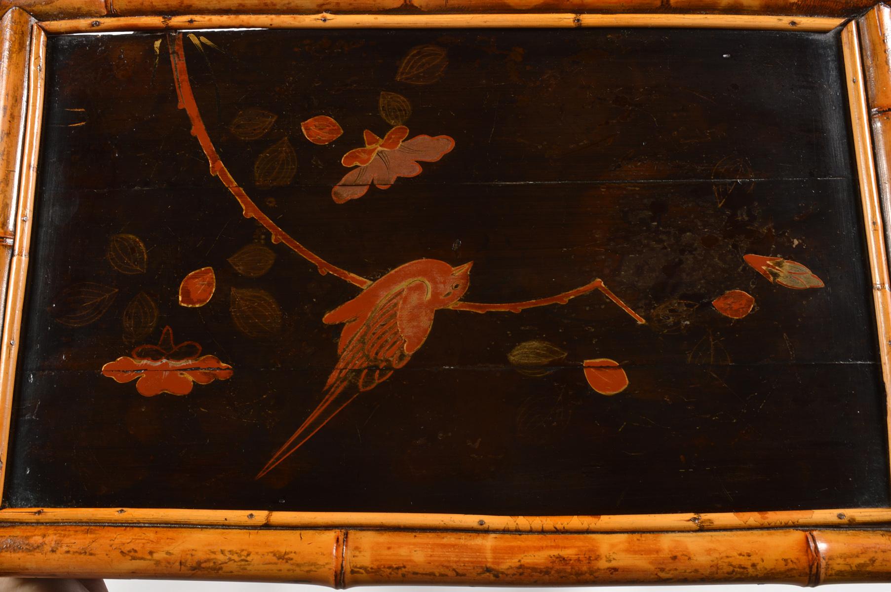 19th Century English Bamboo and Japanned Lacquer Occasional Canterbury Table  7